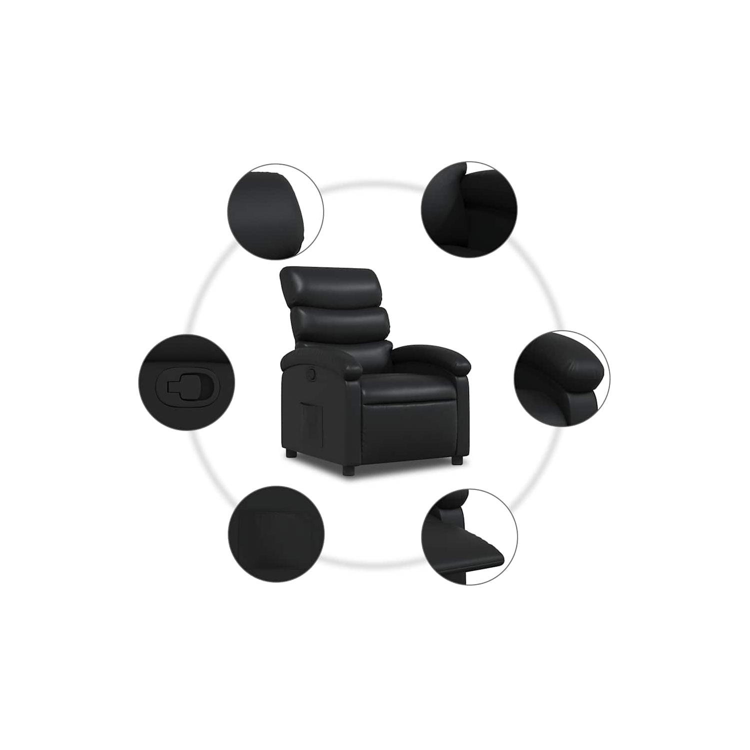 Fauteuil inclinable manuel vidaXL, dossier et repose-pieds réglables, canapé inclinable en cuir noir