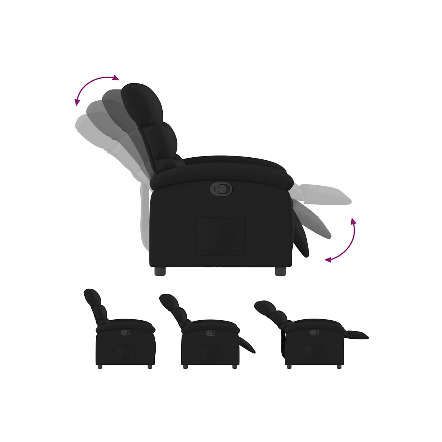 vidaXL Manual Recliner Chair, Adjustable Backrest/ Footrest, Black Fabric Reclining Sofa