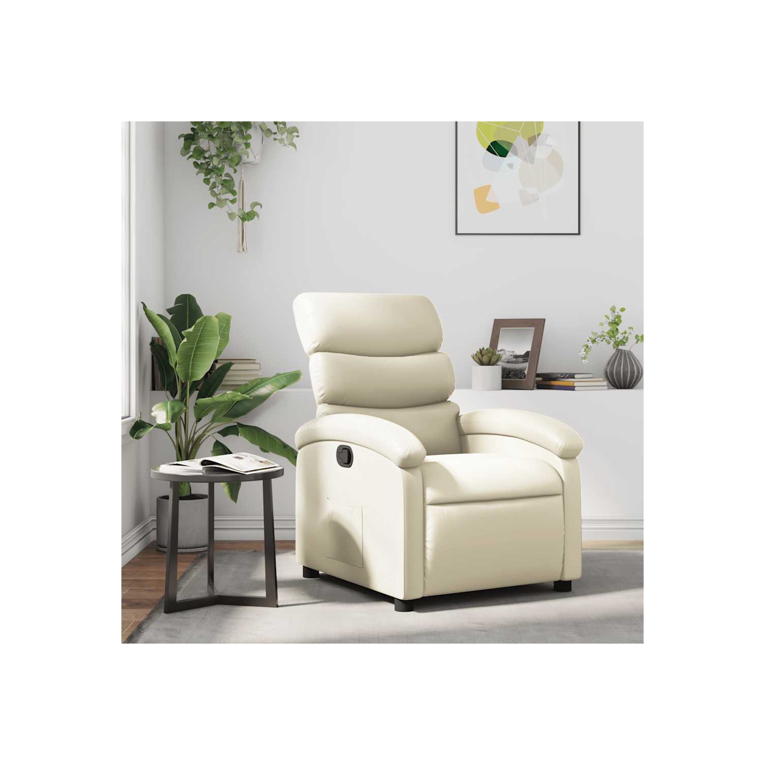 vidaXL Manual Recliner Chair, Adjustable Backrest/ Footrest, Cream Leather Reclining Sofa