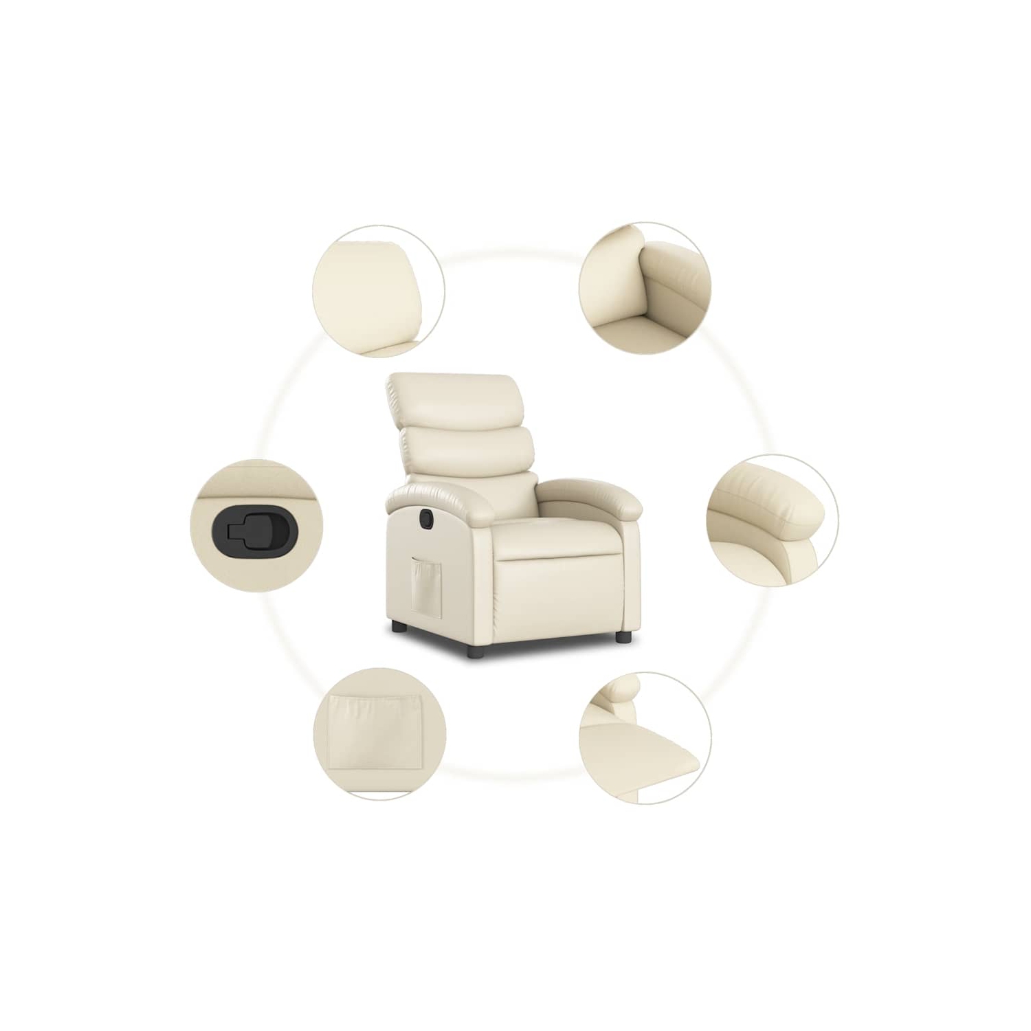 vidaXL Manual Recliner Chair, Adjustable Backrest/ Footrest, Cream Leather Reclining Sofa