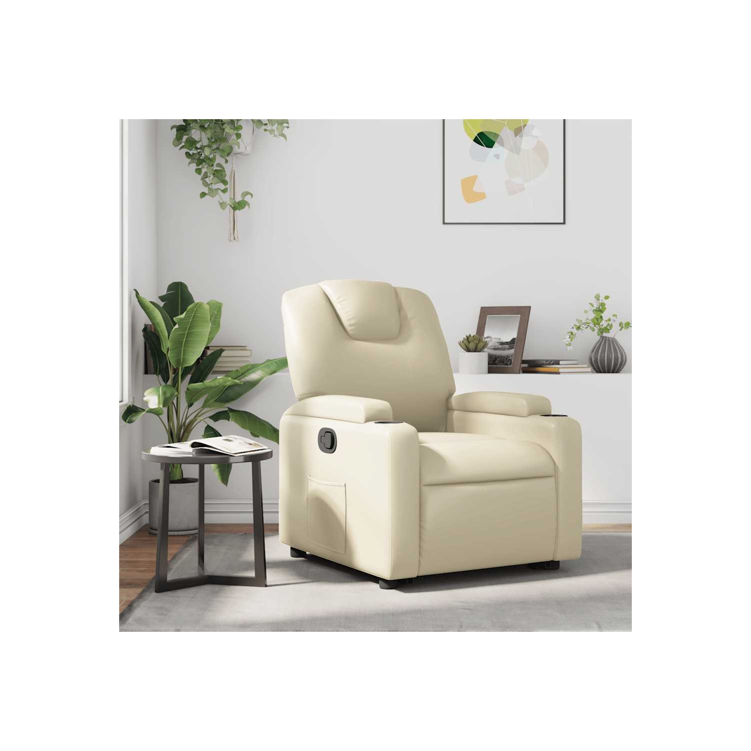 vidaXL Manual Recliner Chair, Adjustable Backrest/ Footrest, Cream Leather