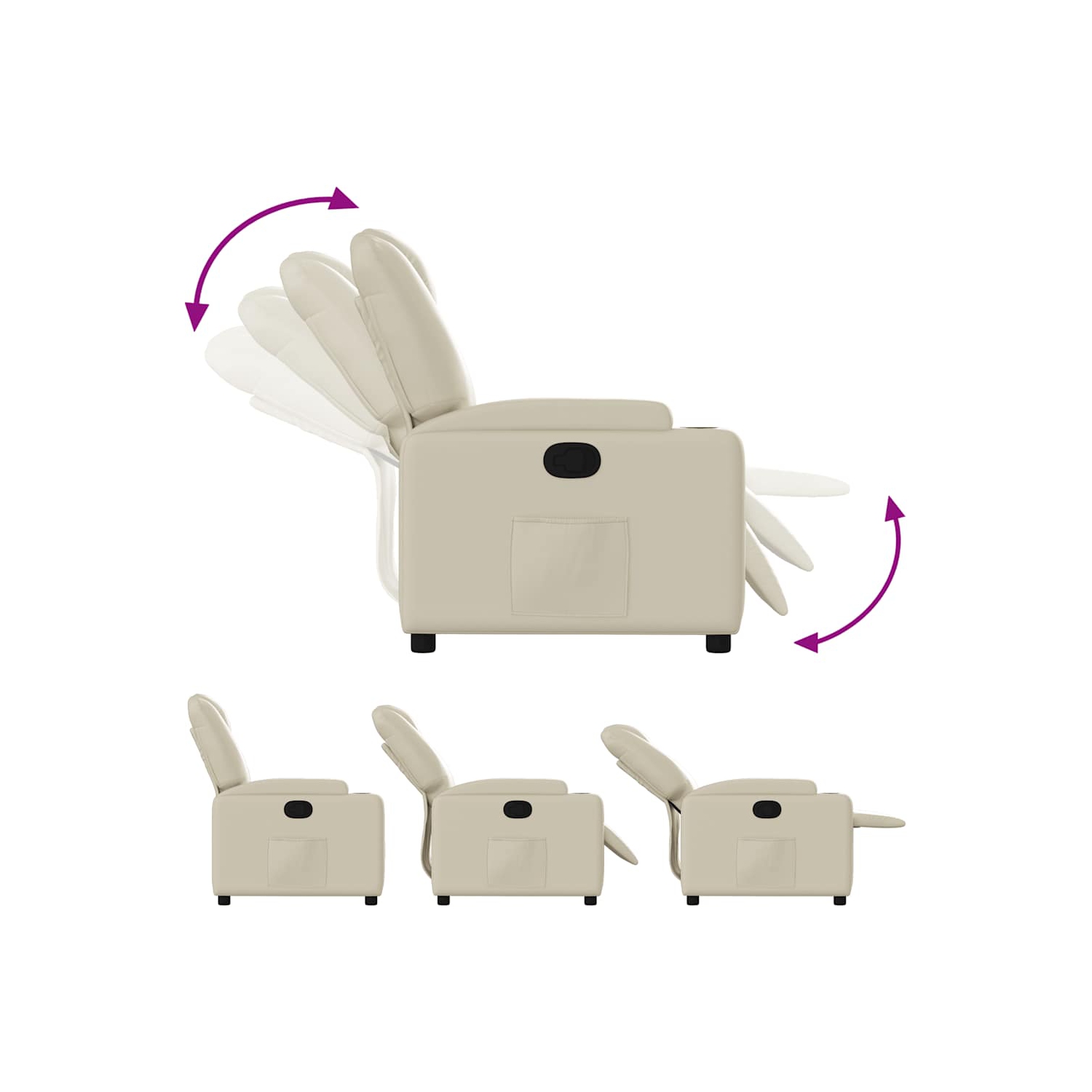 vidaXL Manual Recliner Chair, Adjustable Backrest/ Footrest, Cream Leather