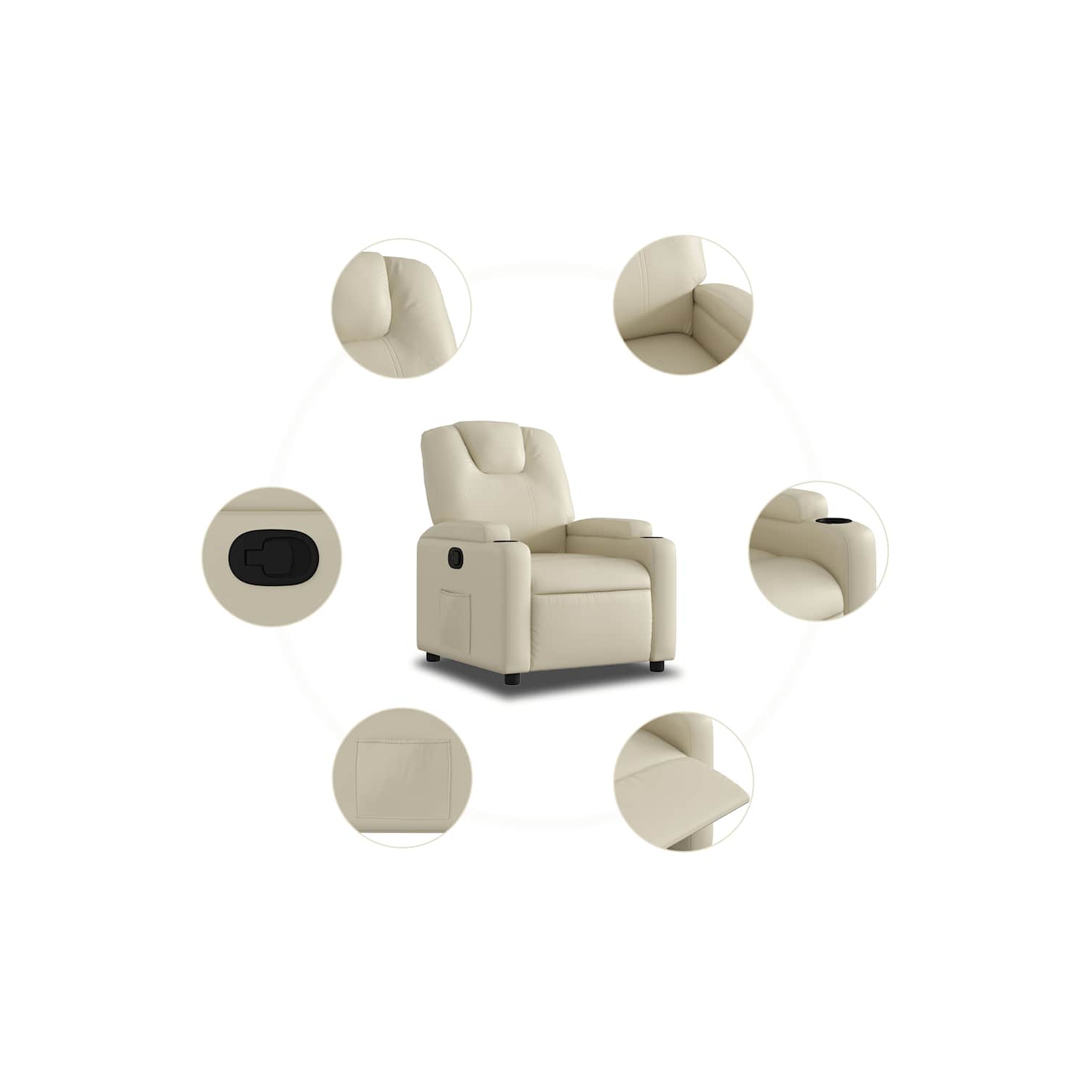 vidaXL Manual Recliner Chair, Adjustable Backrest/ Footrest, Cream Leather