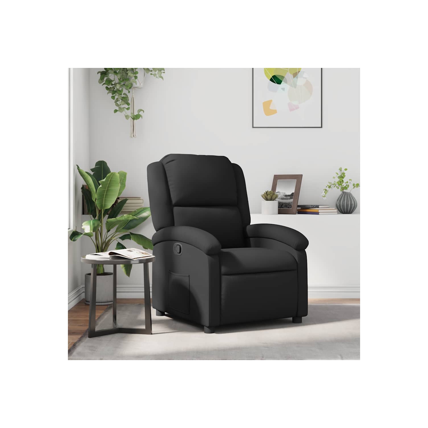 vidaXL Manual Recliner Chair, Adjustable Backrest/ Footrest, Black Real Leather