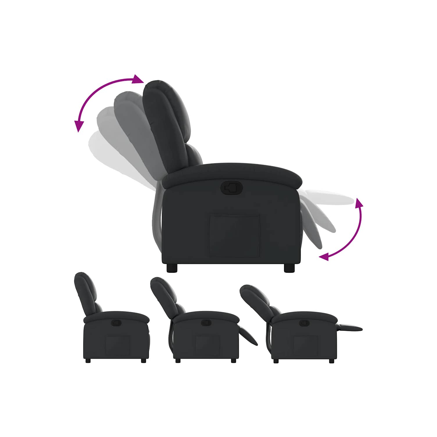 vidaXL Manual Recliner Chair, Adjustable Backrest/ Footrest, Black Real Leather
