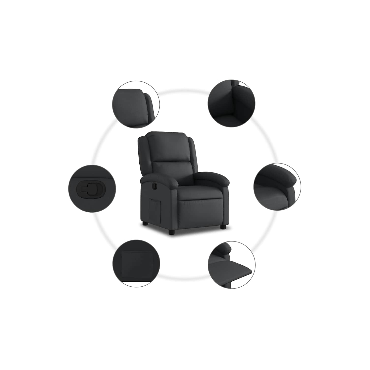 vidaXL Manual Recliner Chair, Adjustable Backrest/ Footrest, Black Real Leather