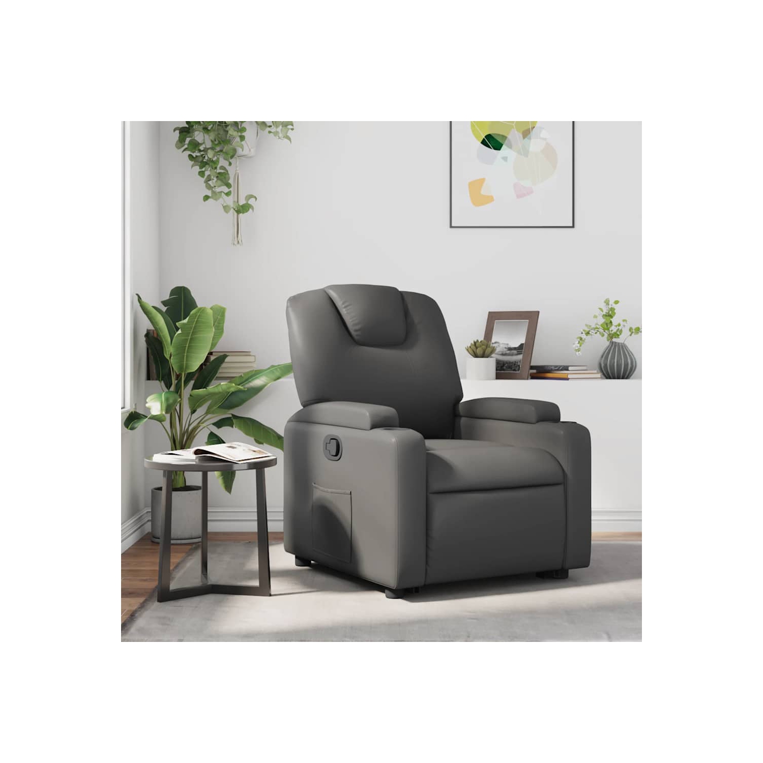 vidaXL Manual Recliner Chair, Adjustable Backrest/ Footrest, Gray Leather