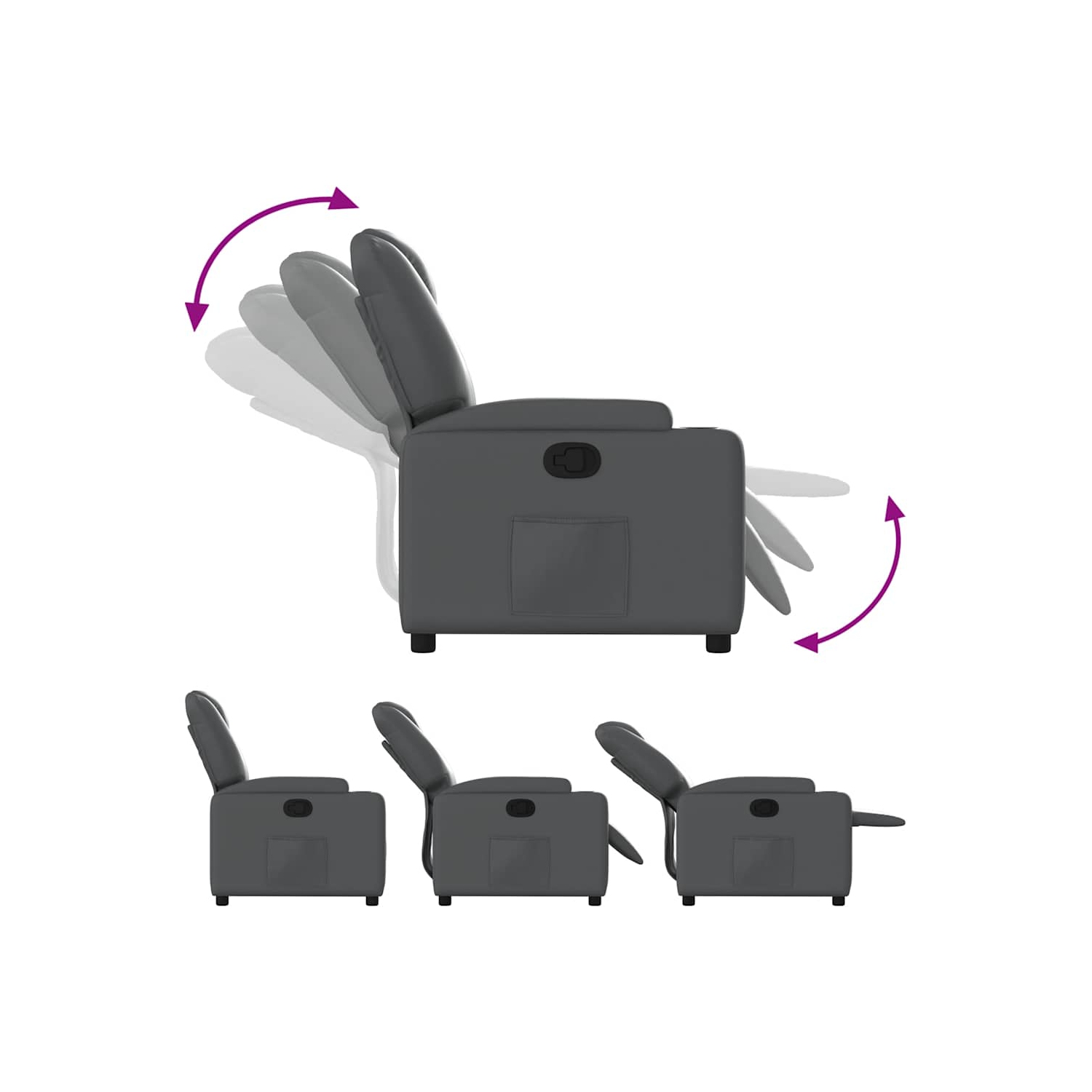 vidaXL Manual Recliner Chair, Adjustable Backrest/ Footrest, Gray Leather