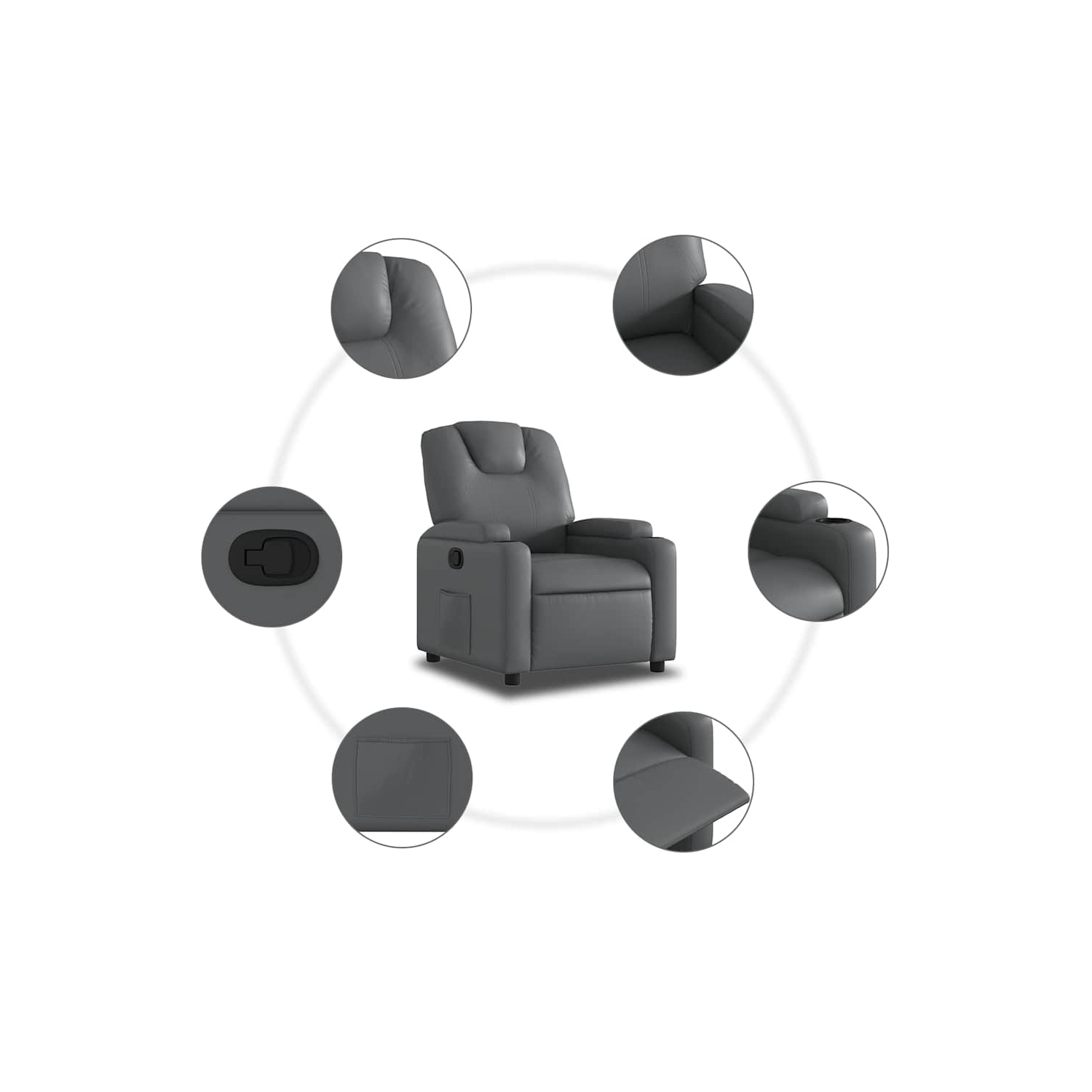 vidaXL Manual Recliner Chair, Adjustable Backrest/ Footrest, Gray Leather