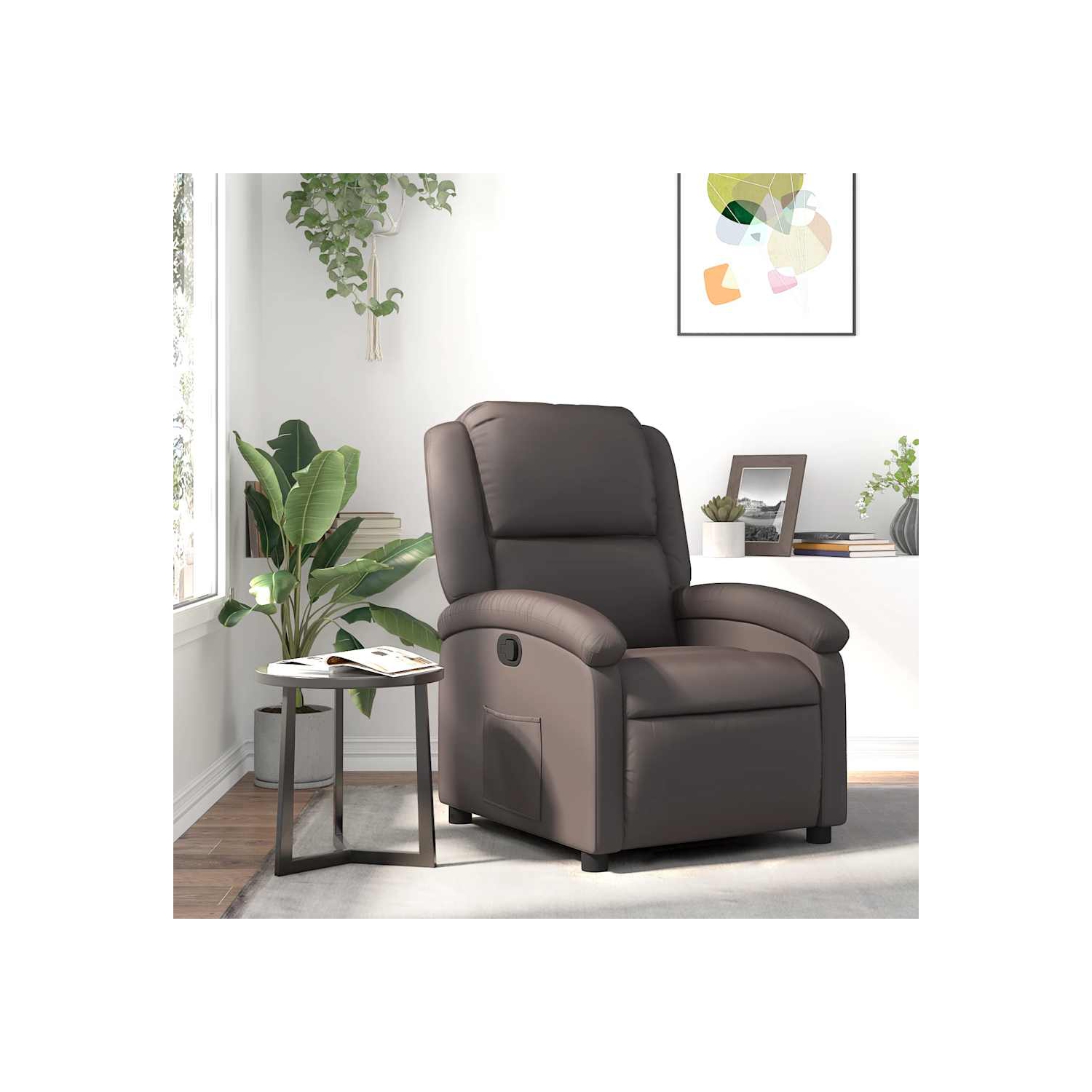 vidaXL Manual Recliner Chair, Adjustable Backrest/ Footrest, Dark Brown Real Leather