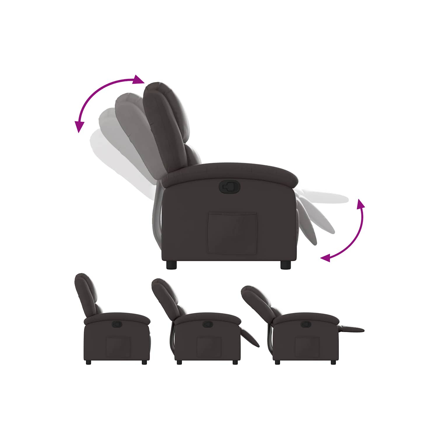 vidaXL Manual Recliner Chair, Adjustable Backrest/ Footrest, Dark Brown Real Leather