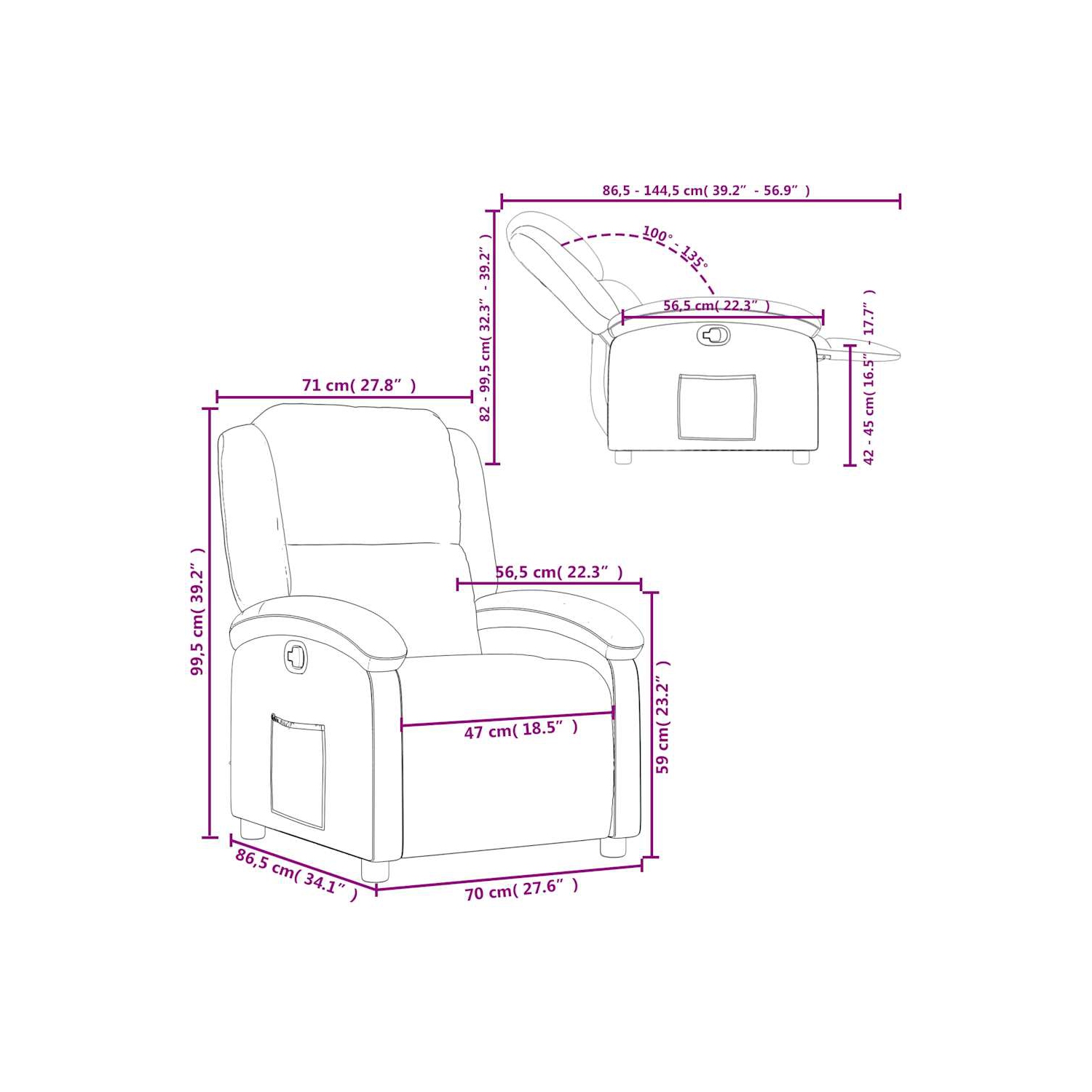 vidaXL Manual Recliner Chair, Adjustable Backrest/ Footrest, Dark Brown Real Leather