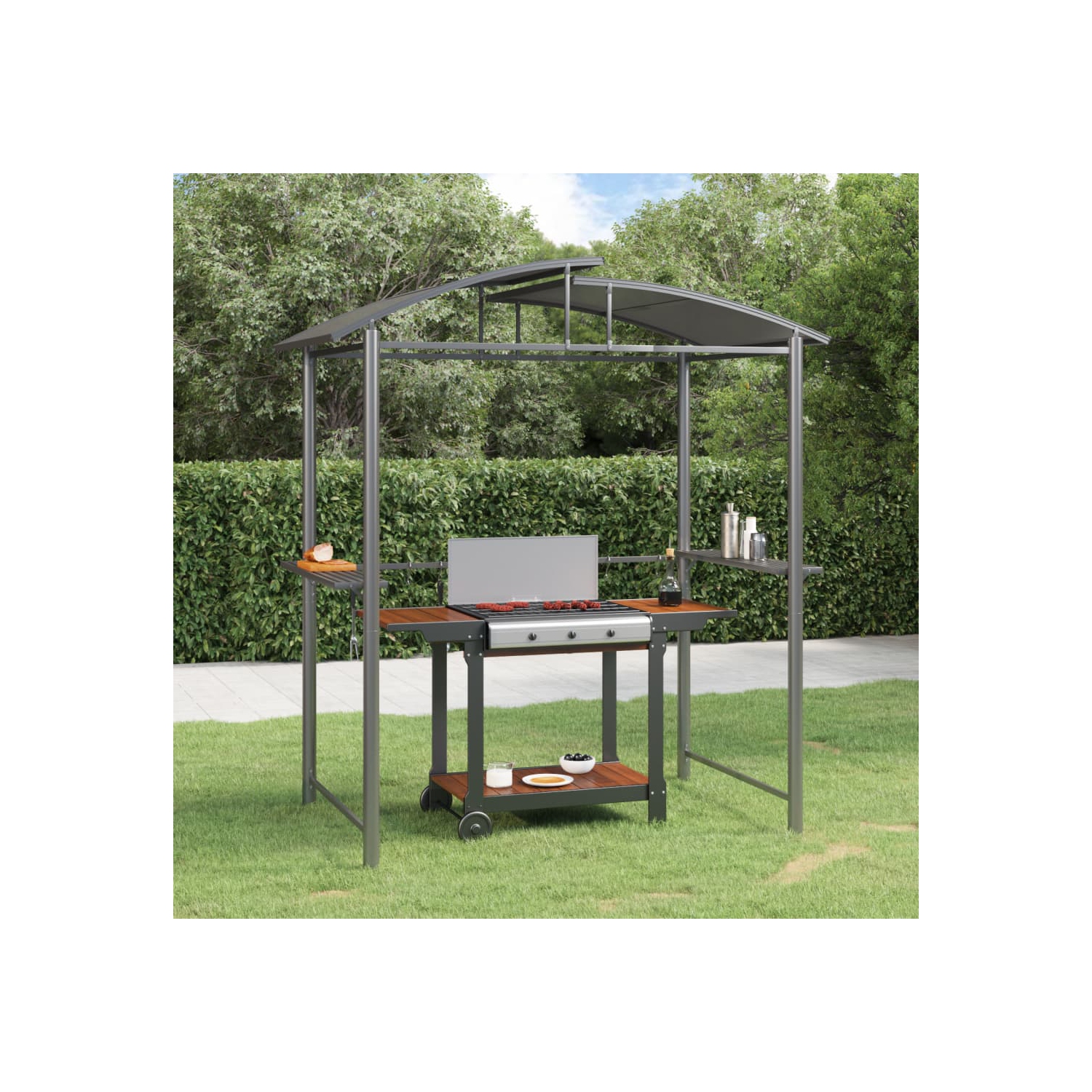 vidaXL BBQ Gazebo with Side Shelves Anthracite 210x114x230 cm Steel