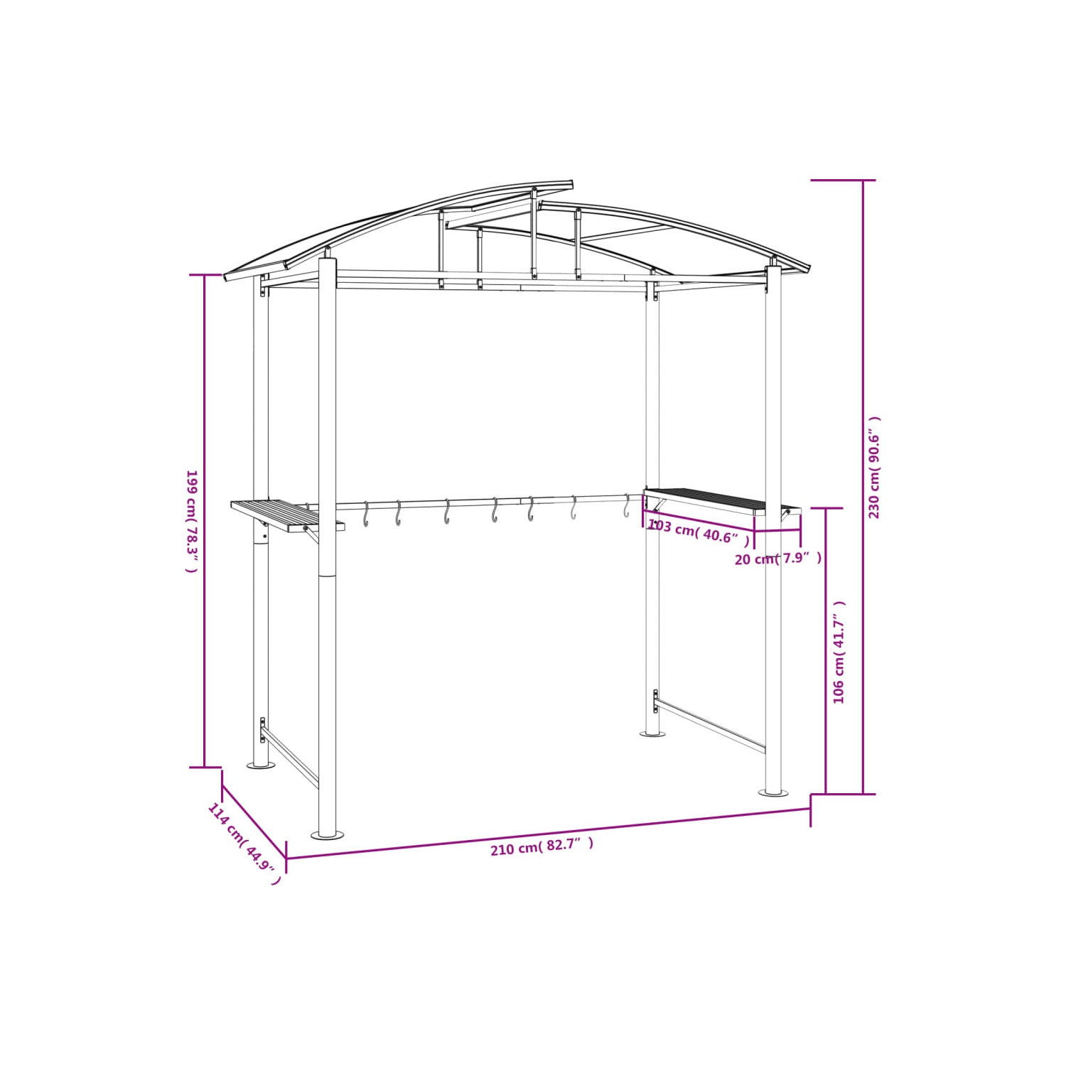 vidaXL BBQ Gazebo with Side Shelves Anthracite 210x114x230 cm Steel