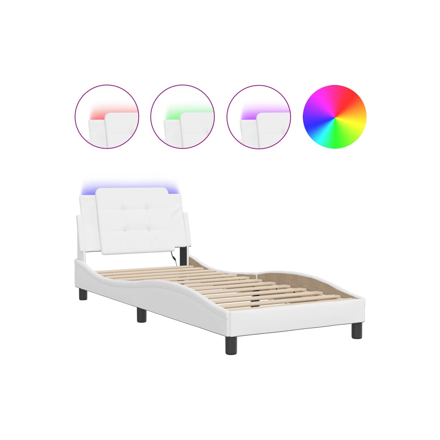 Cadre de lit vidaXL avec LED sans matelas «&nbsp;Zadar&nbsp;», blanc, 100 tablettes 190&nbsp;cm