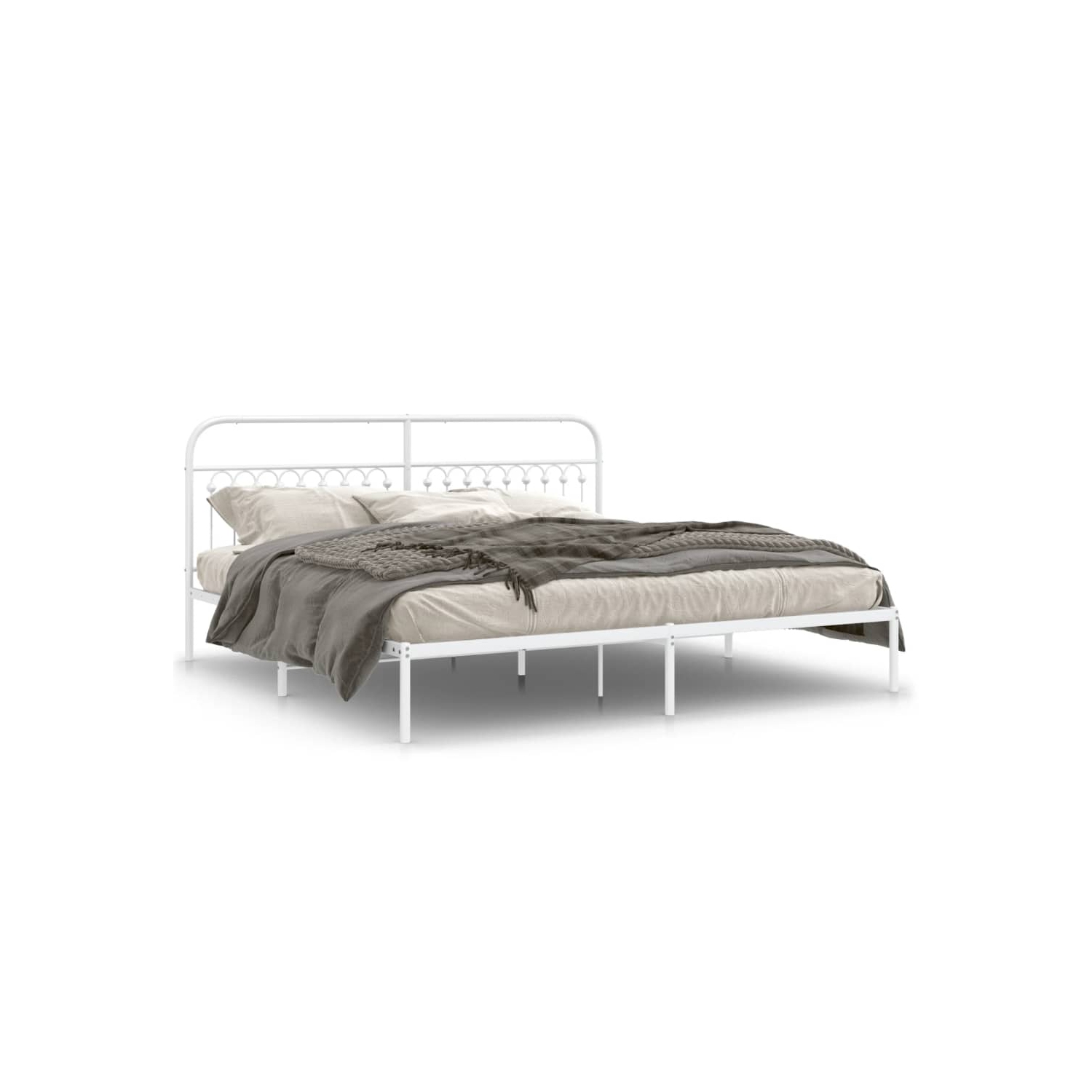 vidaXL Metal Bed Frame without Mattress with Headboard White 193x203cm