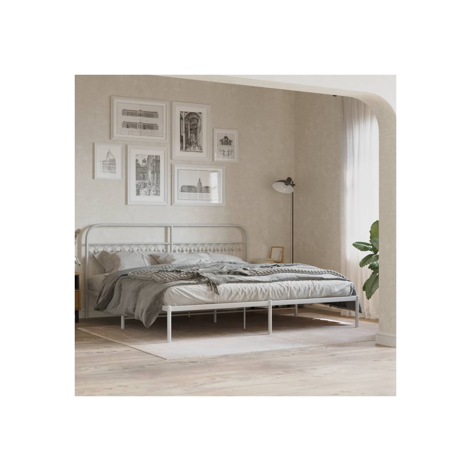 vidaXL Metal Bed Frame without Mattress with Headboard White 193x203cm