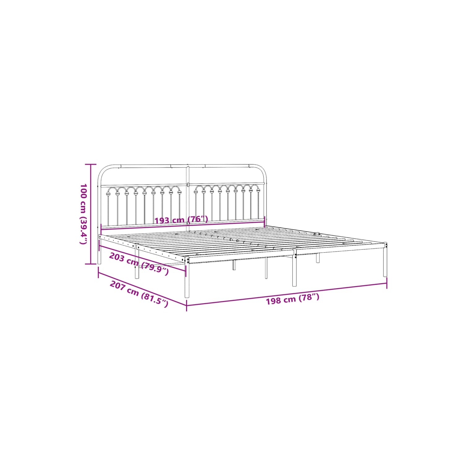 vidaXL Metal Bed Frame without Mattress with Headboard White 193x203cm