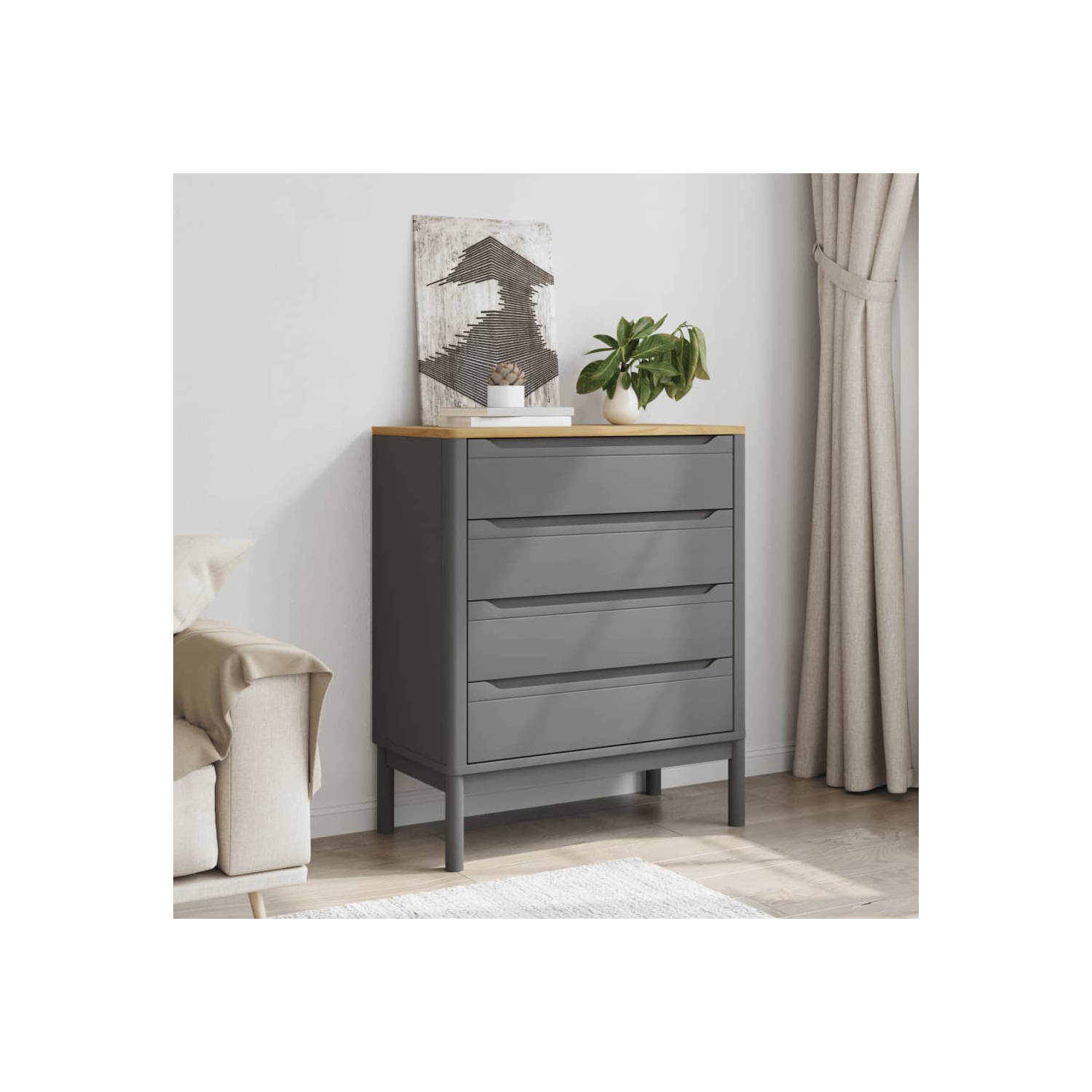 Commode à tiroirs en montre VIdaXL, gris, pin massif