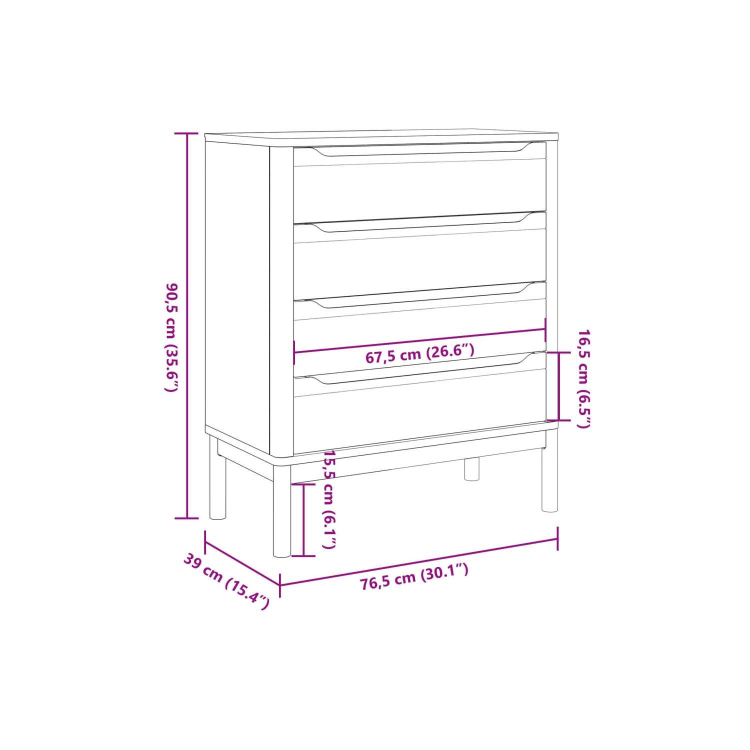 Commode à tiroirs en montre VIdaXL, gris, pin massif
