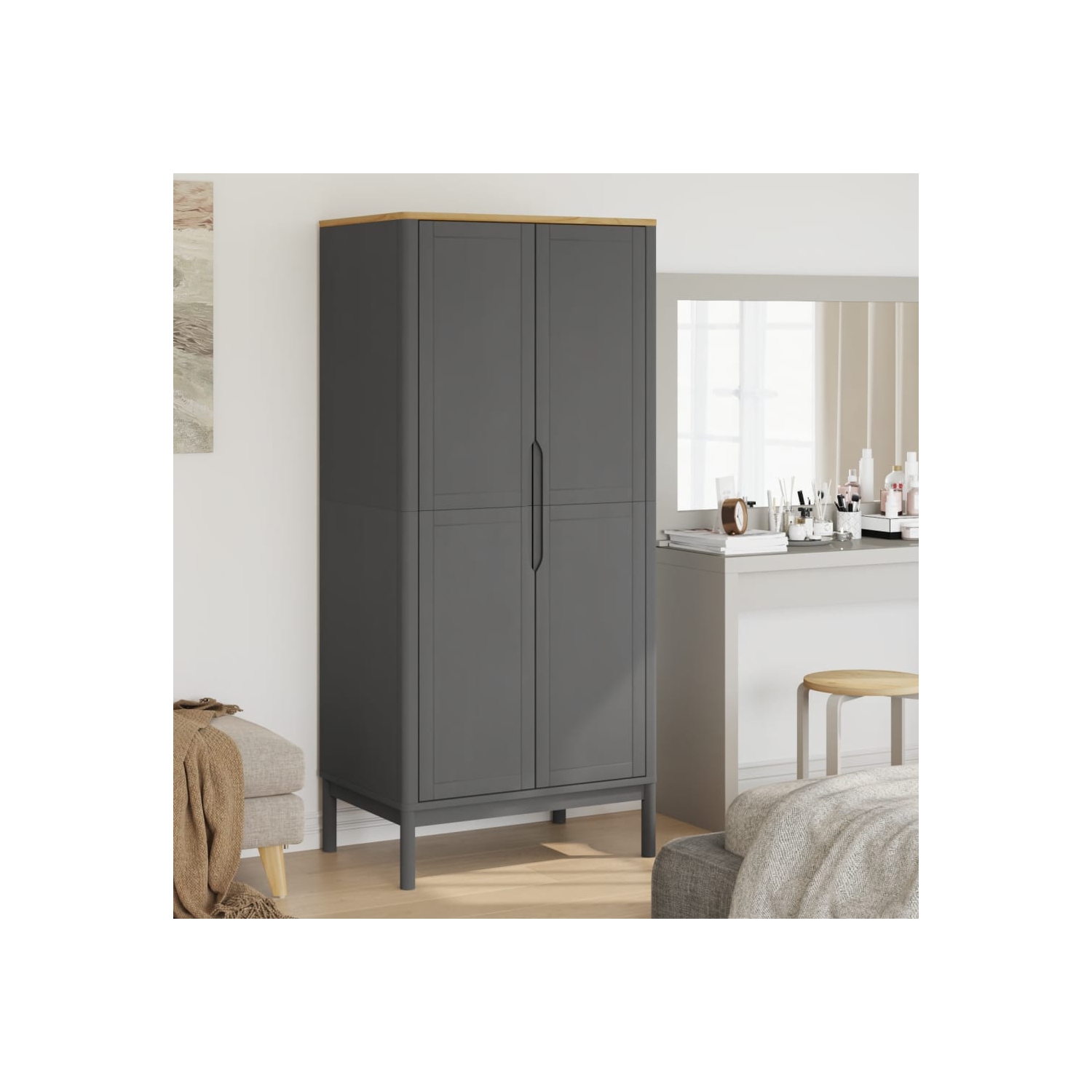 vidaXL Wardrobe FLORO Grey 77x53x171 cm Solid Wood Pine