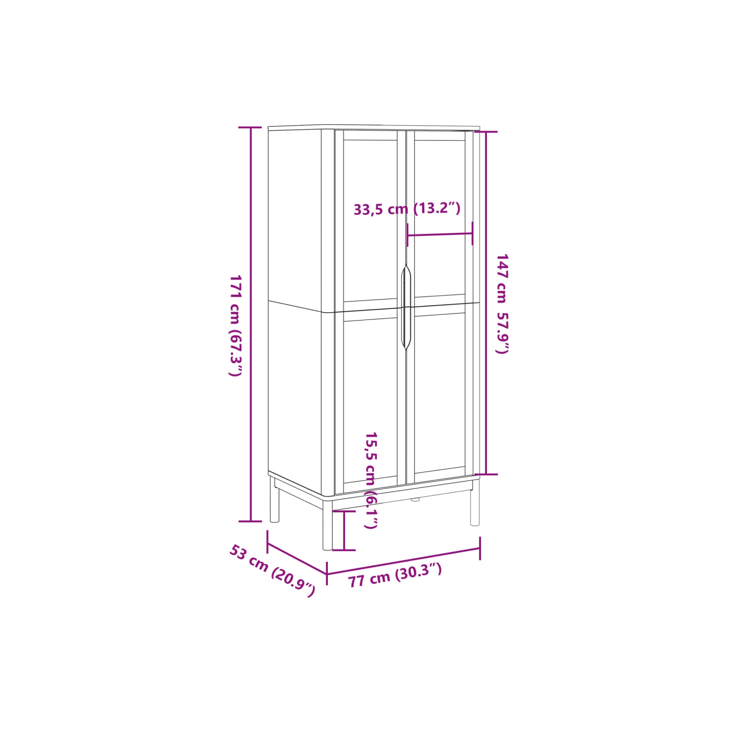 vidaXL Wardrobe FLORO White 77x53x171 cm Solid Wood Pine