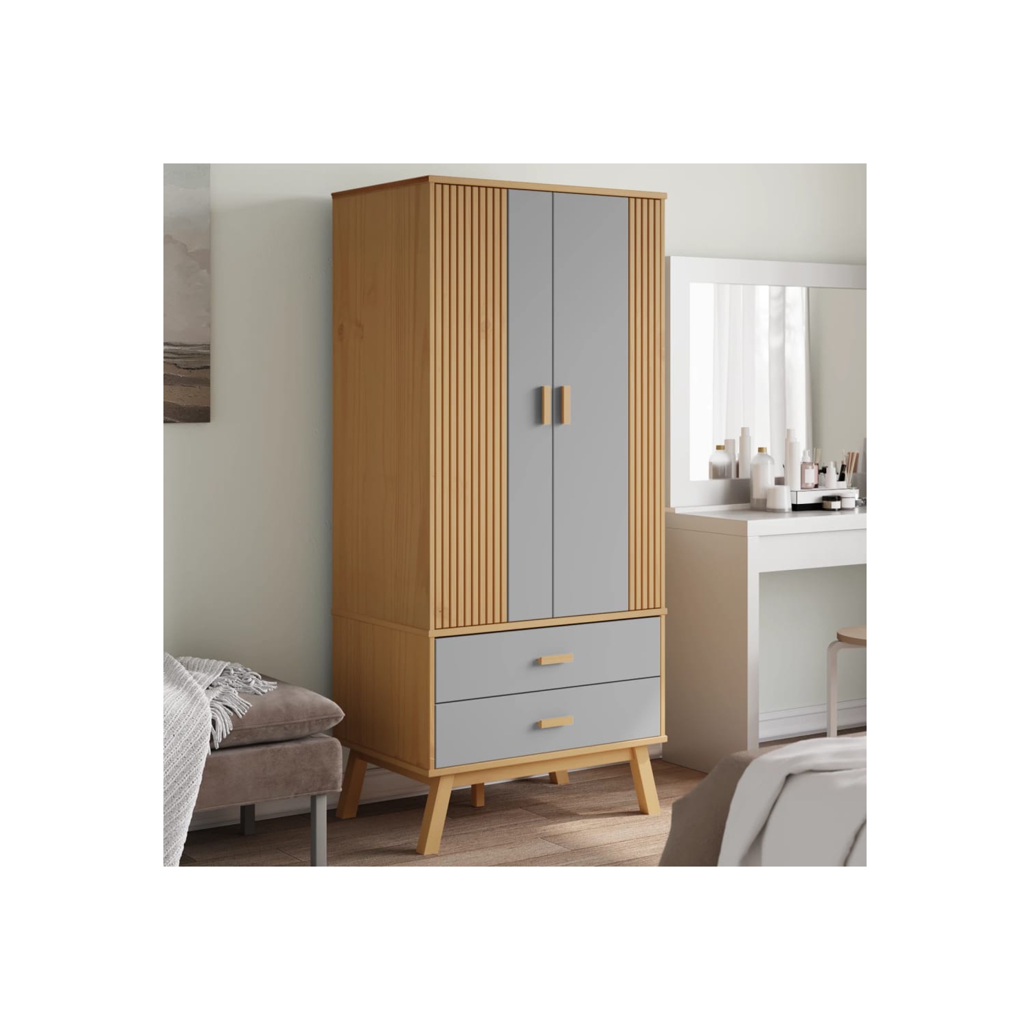 VidaXL garde-robe OLDEN gris et brun 76.5x53x172&nbsp;cm pin massif