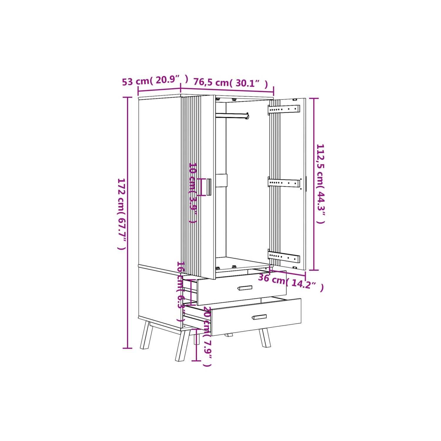 VidaXL garde-robe OLDEN gris et brun 76.5x53x172&nbsp;cm pin massif