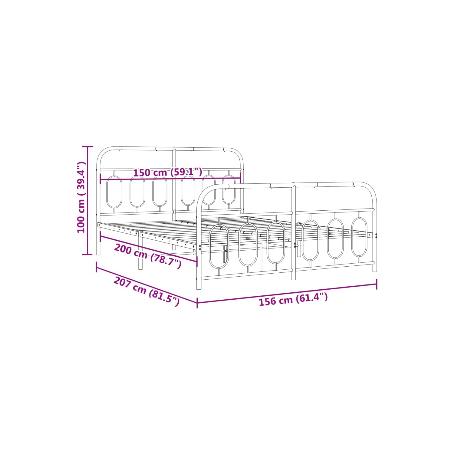 vidaXL Metal Bed Frame without Mattress with Footboard Black 150x200cm