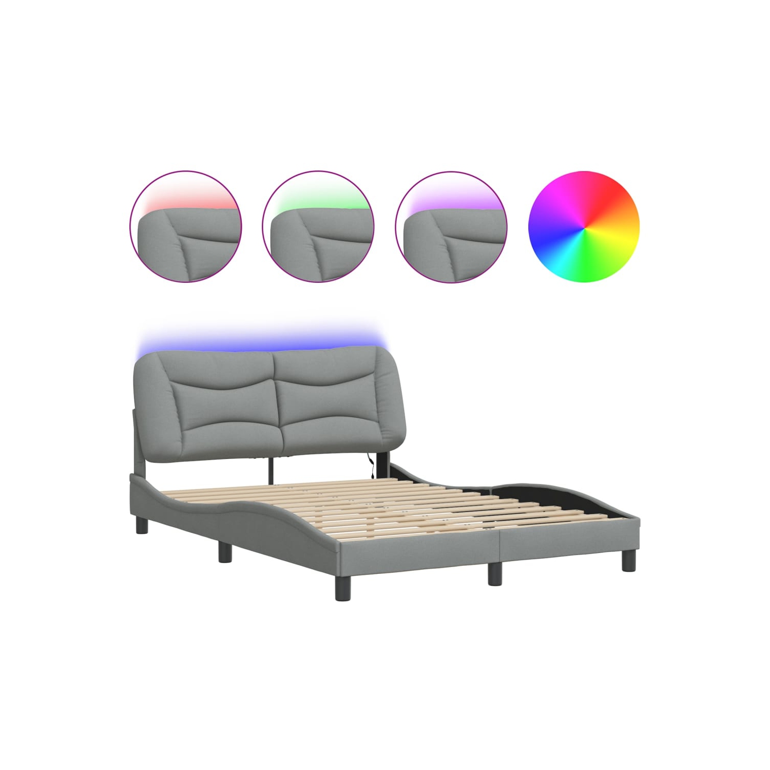 Cadre de lit vidaXL avec LED sans matelas «&nbsp;Hvar&nbsp;», tissu 190&nbsp;cm gris pâle 137 unités