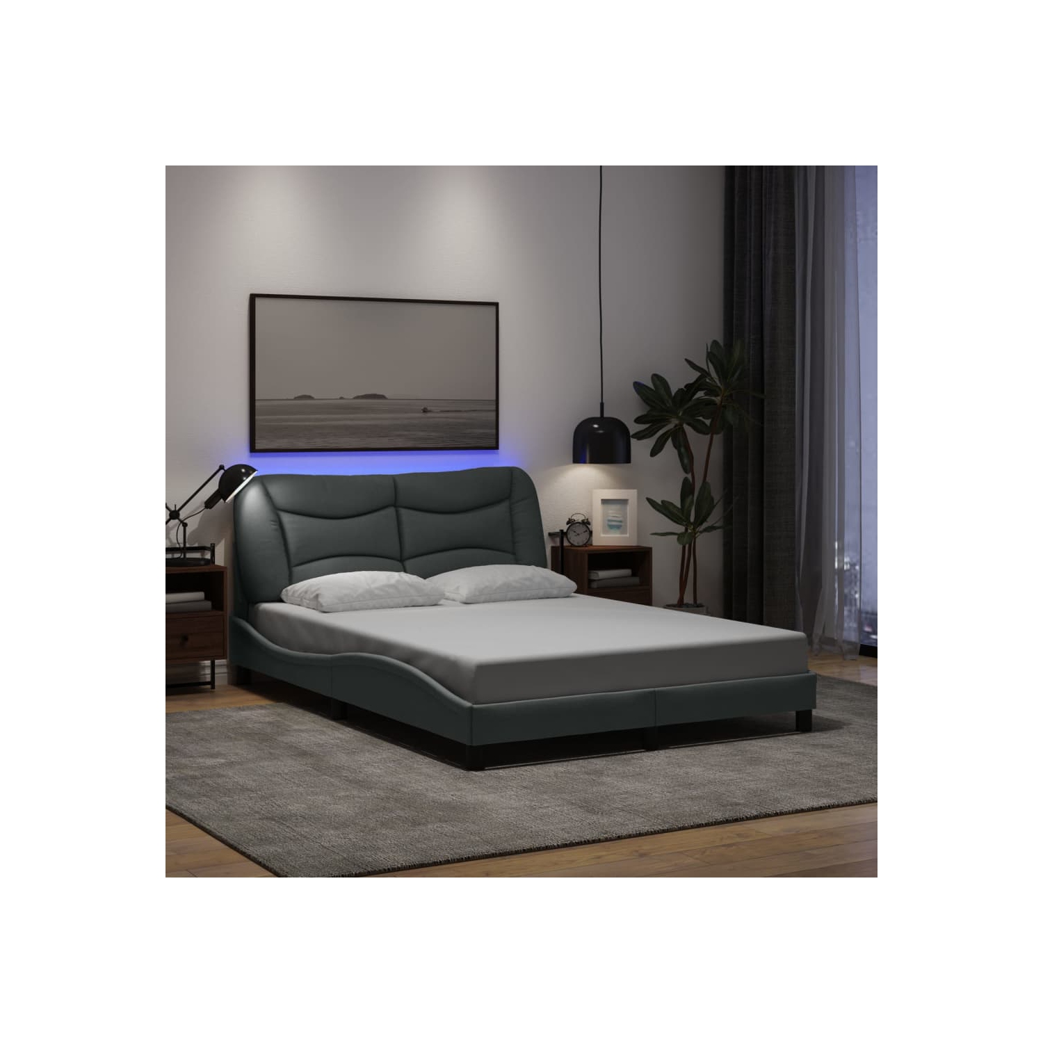 Cadre de lit vidaXL avec LED sans matelas «&nbsp;Hvar&nbsp;», tissu 190&nbsp;cm gris pâle 137 unités