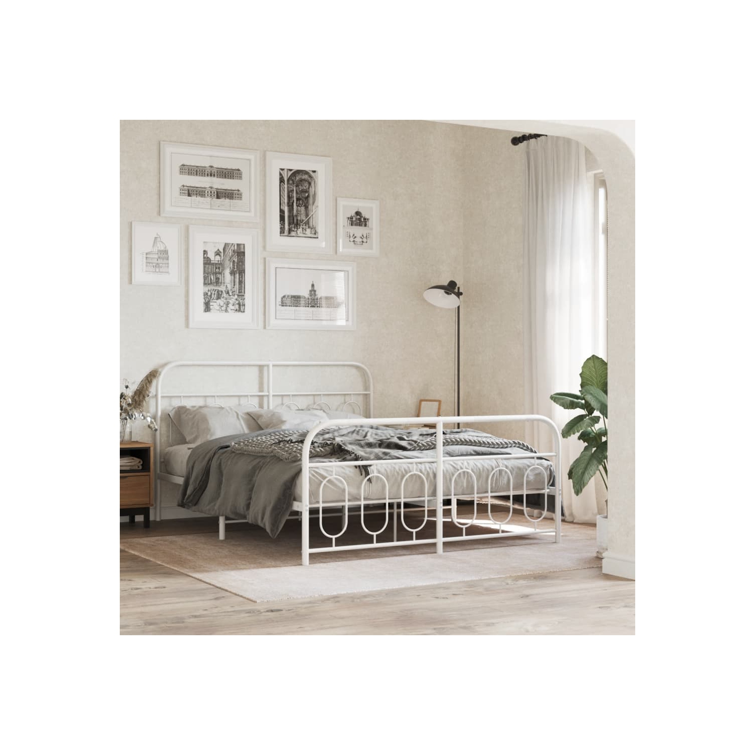 vidaXL Metal Bed Frame without Mattress with Footboard White 150x200cm