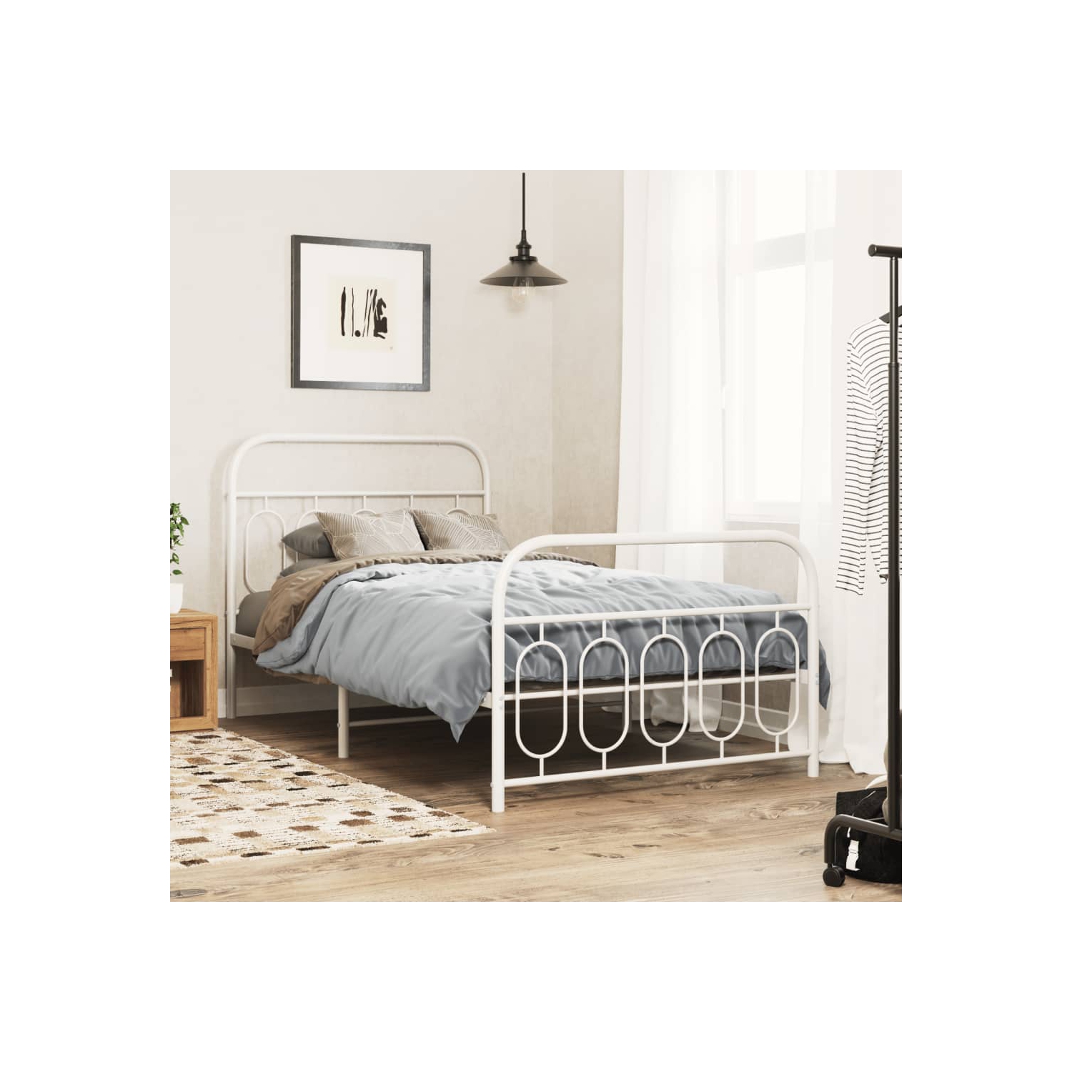 vidaXL Metal Bed Frame without Mattress with Footboard White 100x200cm