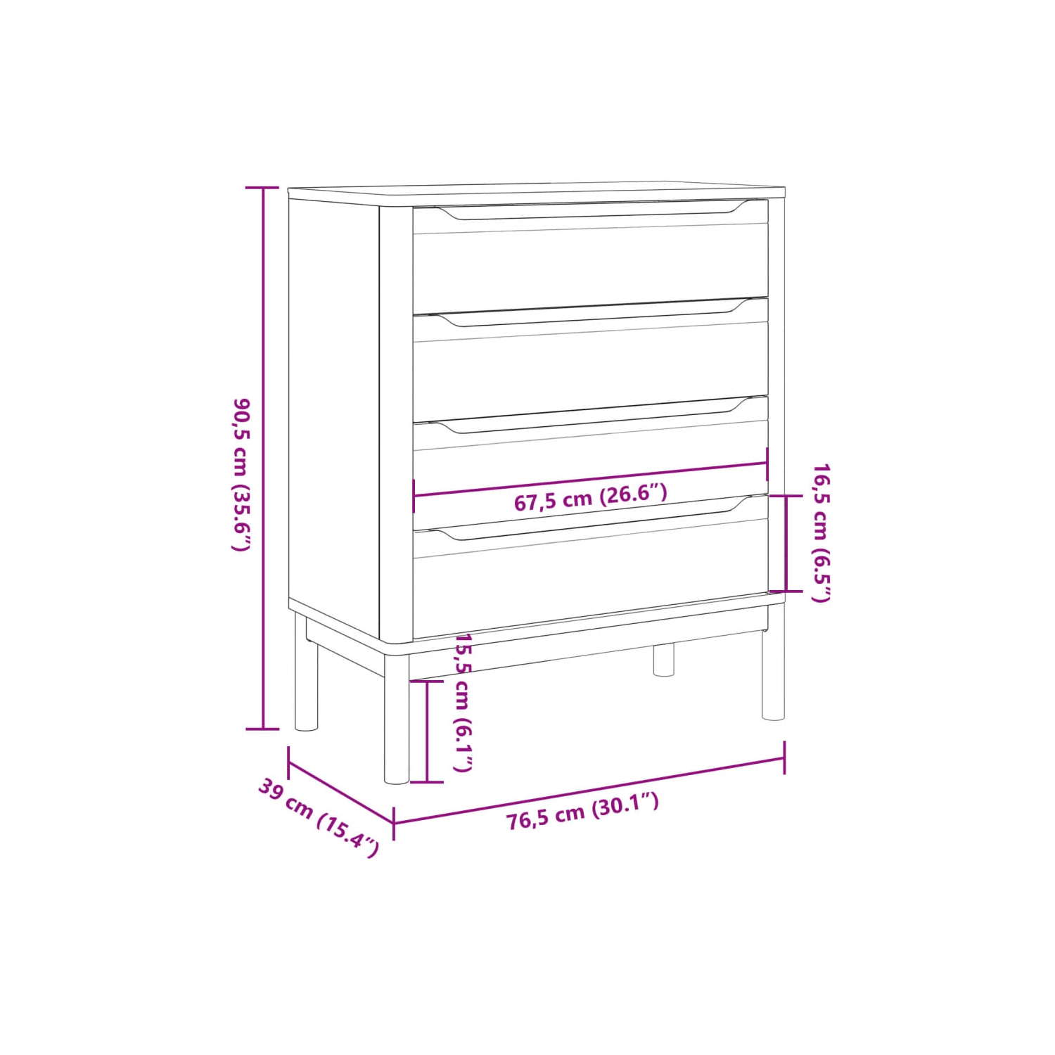vidaXL Chest of Drawers FLORO White Solid Wood Pine
