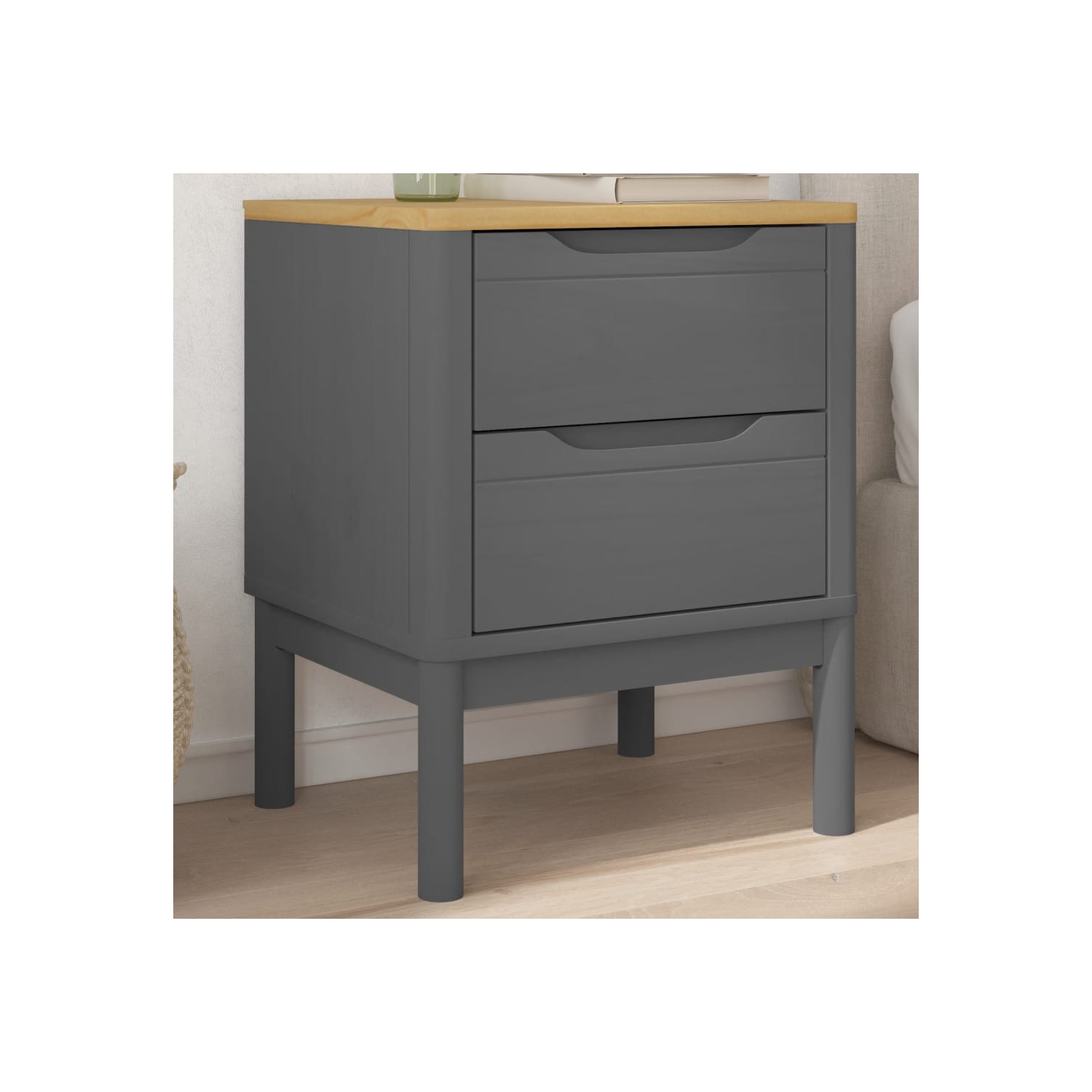 vidaXL Bedside Cabinet FLORO Grey 45x39x57 cm Solid Wood Pine