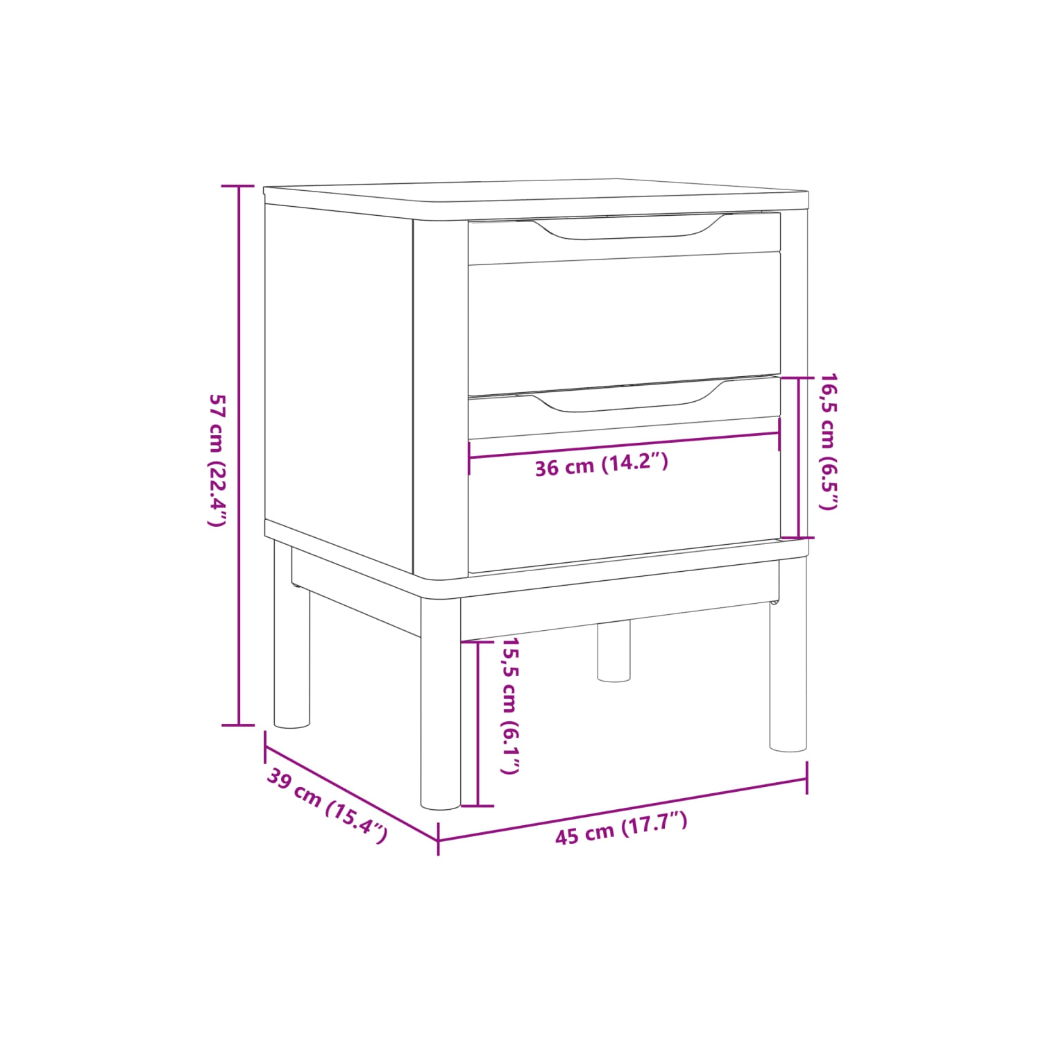 vidaXL Bedside Cabinet FLORO Grey 45x39x57 cm Solid Wood Pine