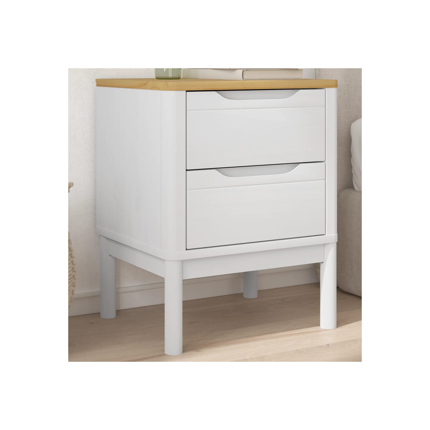 vidaXL Bedside Cabinet FLORO White 45x39x57 cm Solid Wood Pine