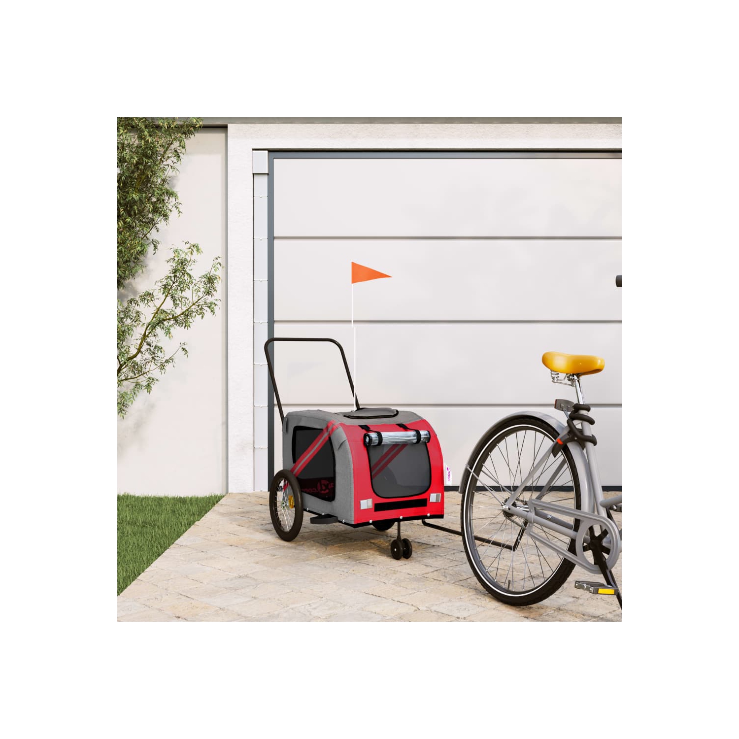 Remorque de vélo pour animal de compagnie en tissu et fer rouge et gris Oxford