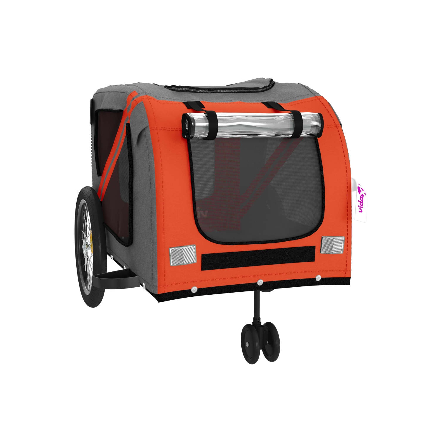 Remorque de vélo pour animal de compagnie en tissu et fer rouge et gris Oxford