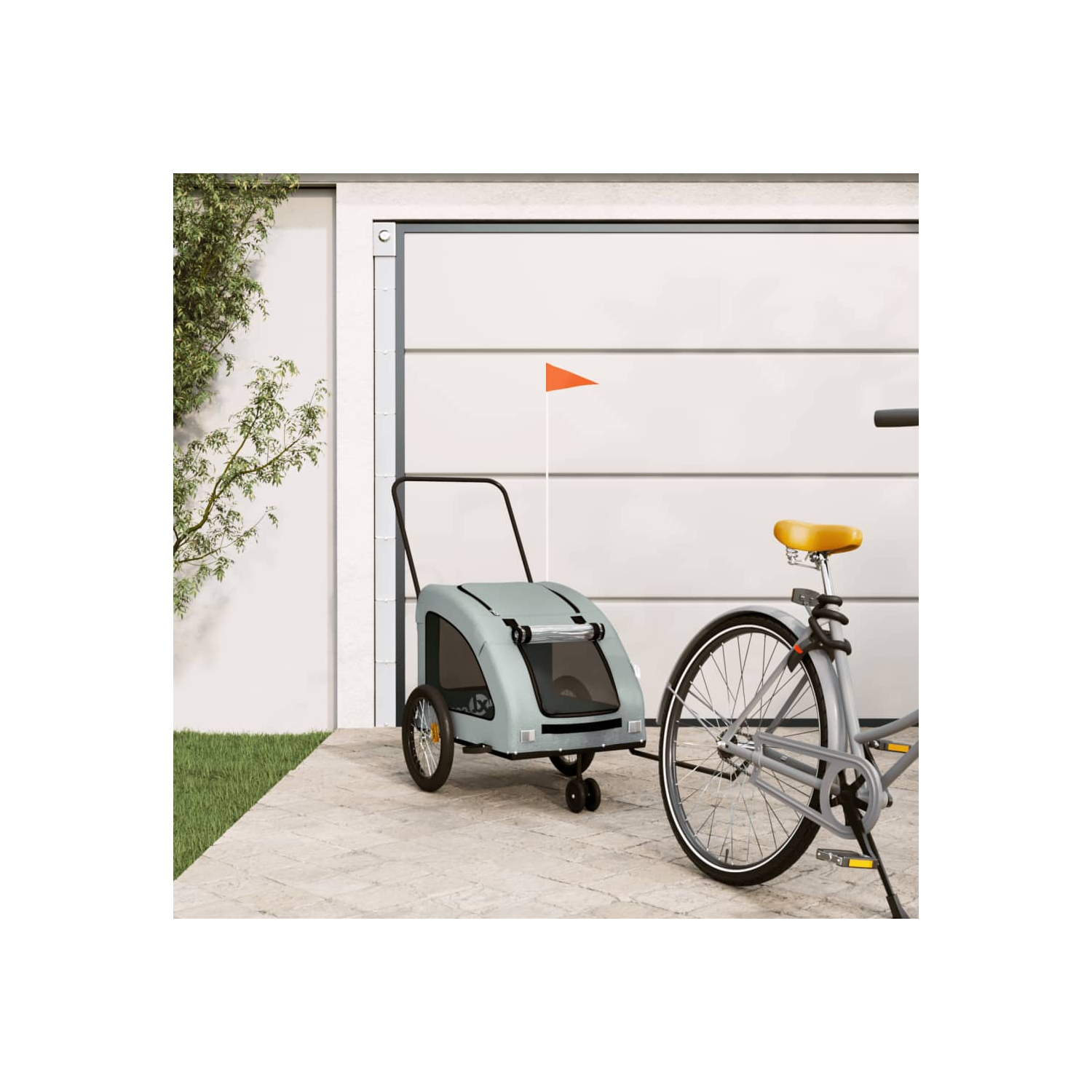 VidaXL Pet Bike Trailer Grey Oxford Fabric et fer