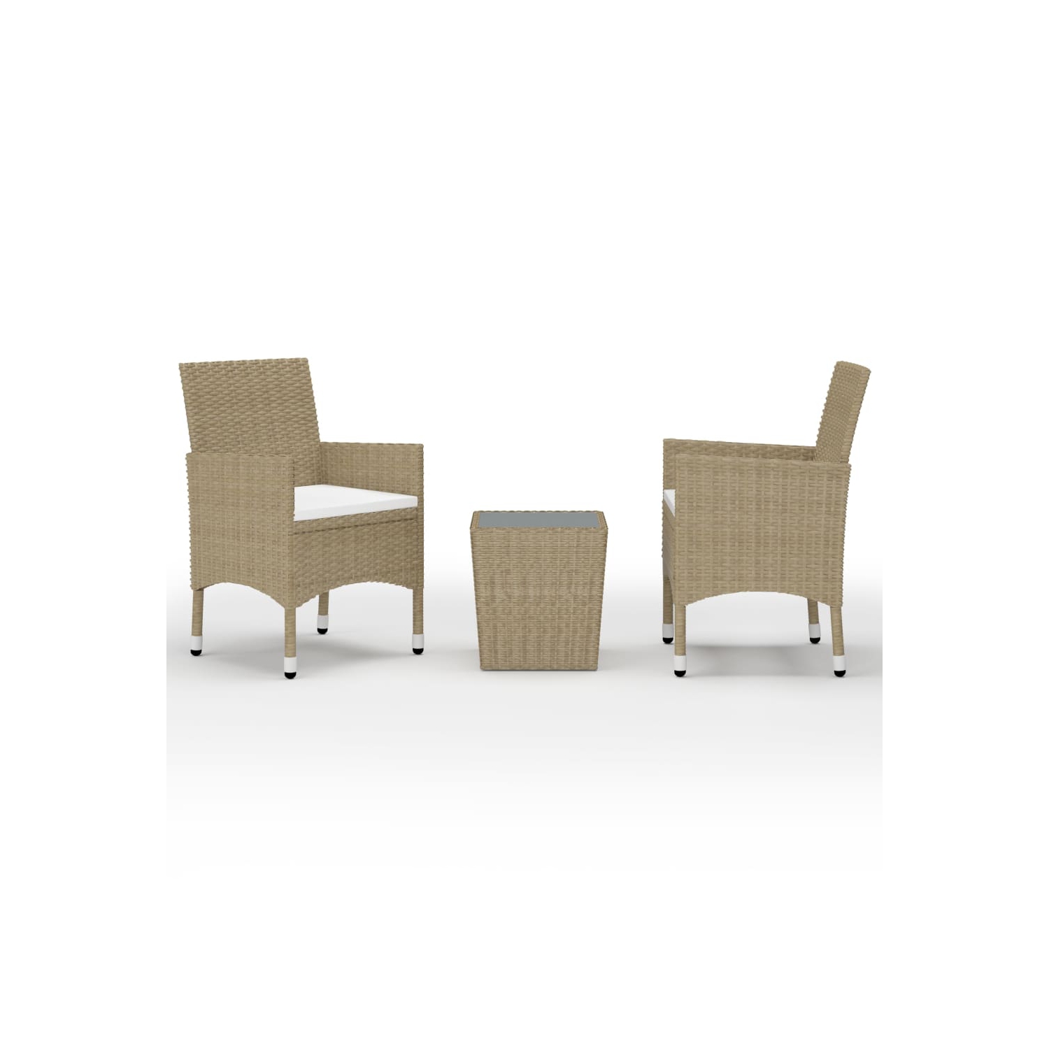 vidaXL 3 Piece Bistro Set Poly Rattan and Tempered Glass Beige