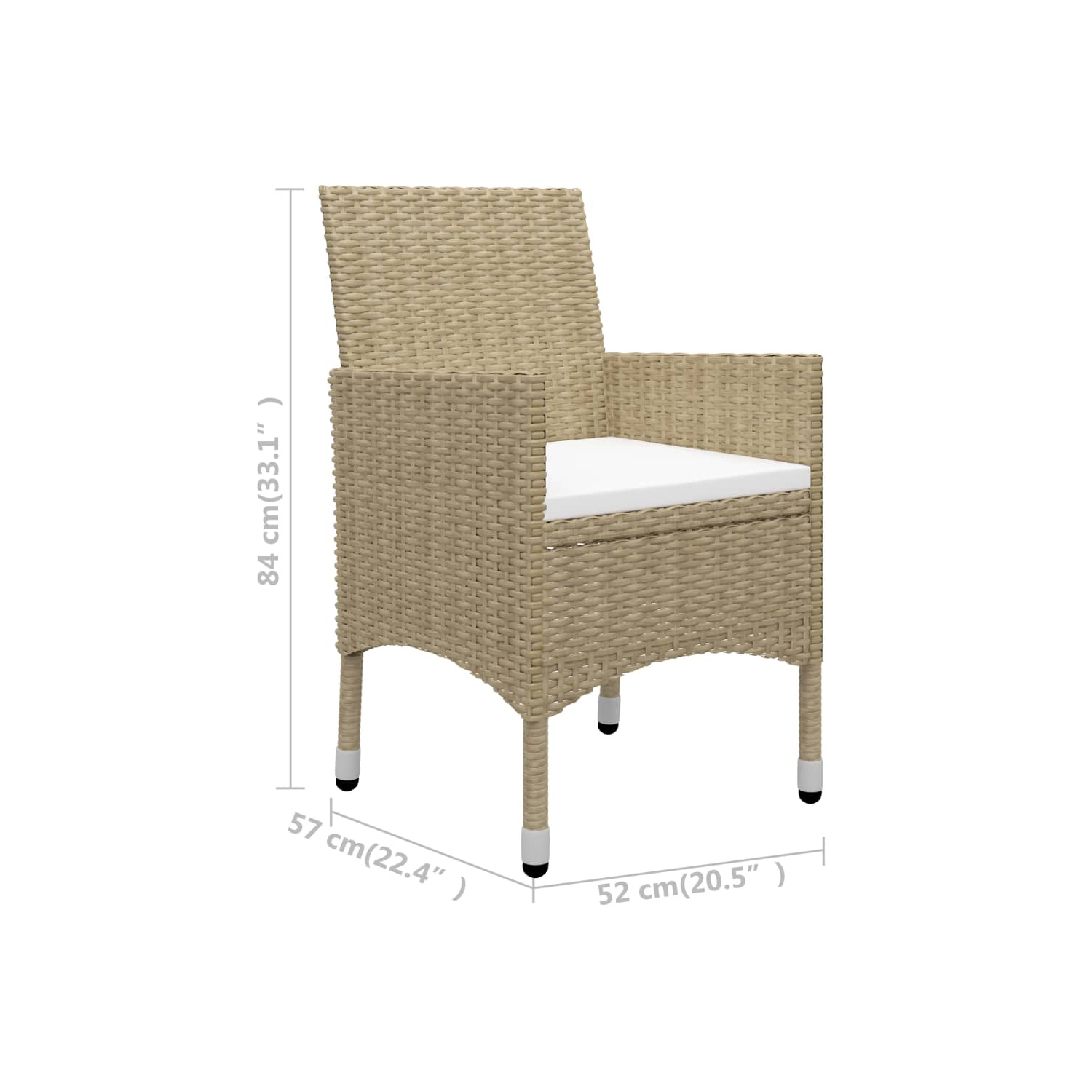 vidaXL 3 Piece Bistro Set Poly Rattan and Tempered Glass Beige