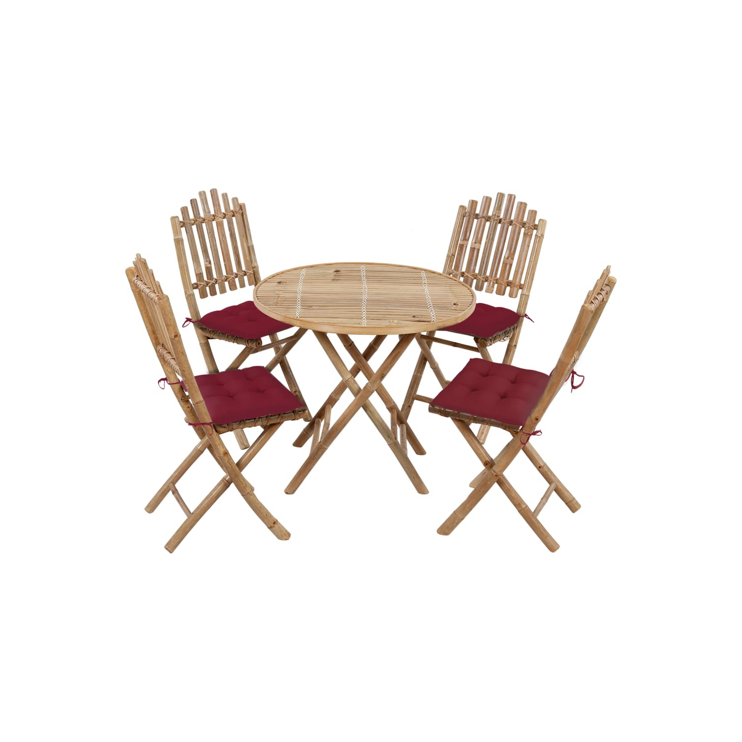 vidaXL 5 Piece Folding Outdoor Dining Set with Cushions Bamboo