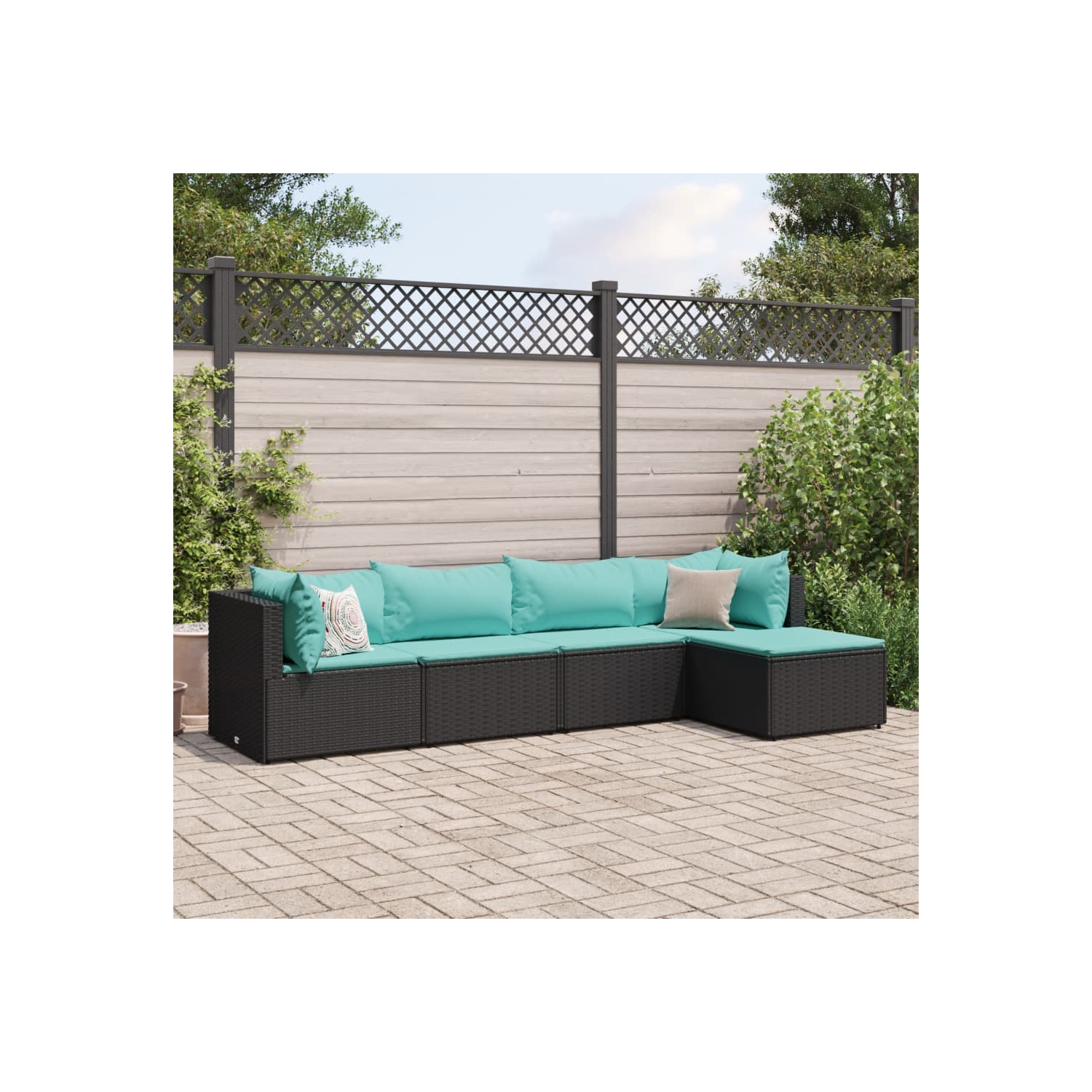 Ensemble de salon de jardin de 5 pièces avec coussins en poly rotin noir de vidaXL
