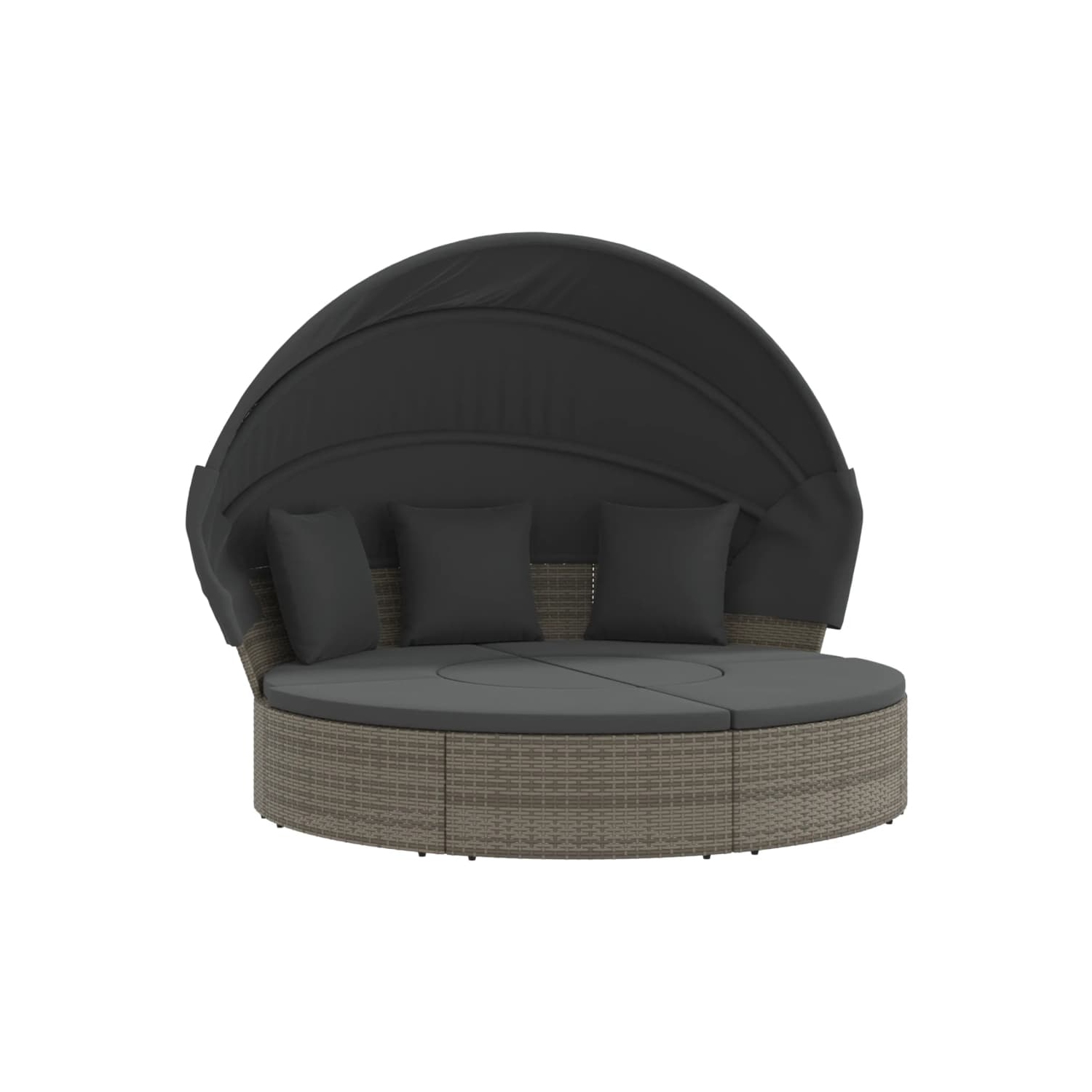 vidaXL Outdoor Lounge Bed with Canopy and Cushions Grey Poly Rattan