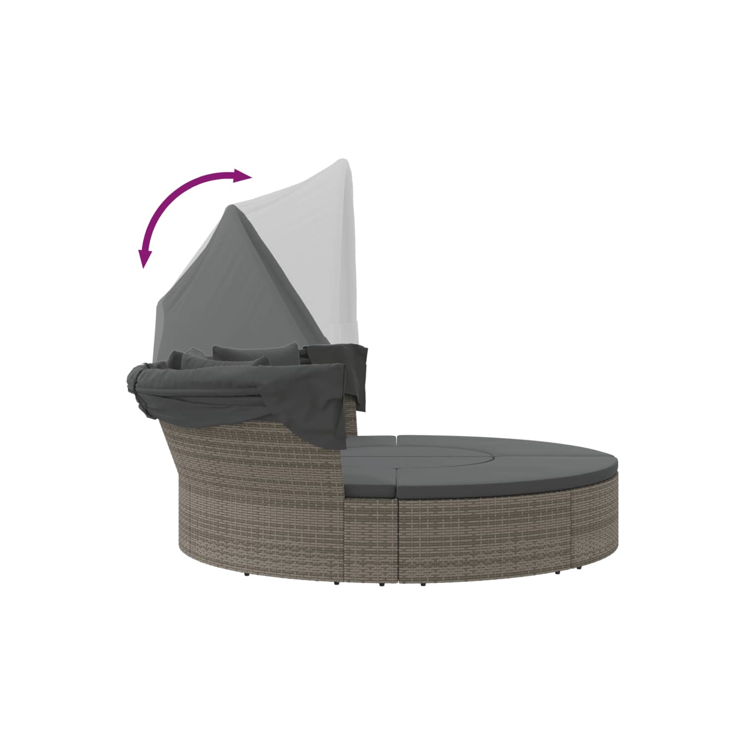 vidaXL Outdoor Lounge Bed with Canopy and Cushions Grey Poly Rattan