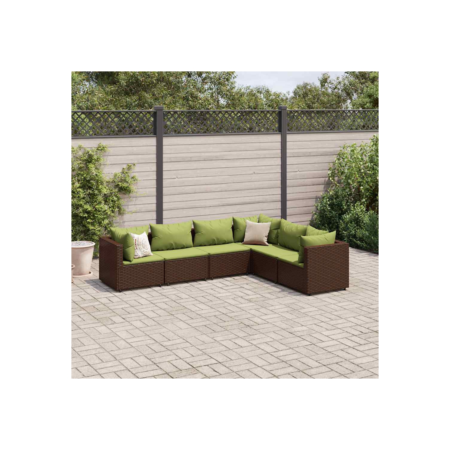 vidaXL 6 Piece Garden Lounge Set with Cushions Brown Poly Rattan