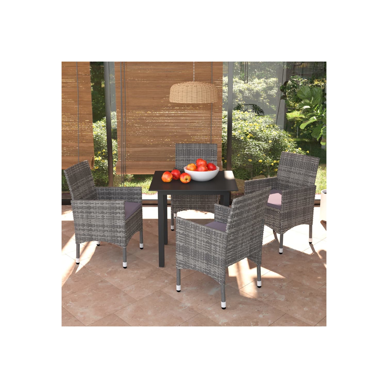 vidaXL 5 Piece Garden Dining Set with Cushions Poly Rattan Grey
