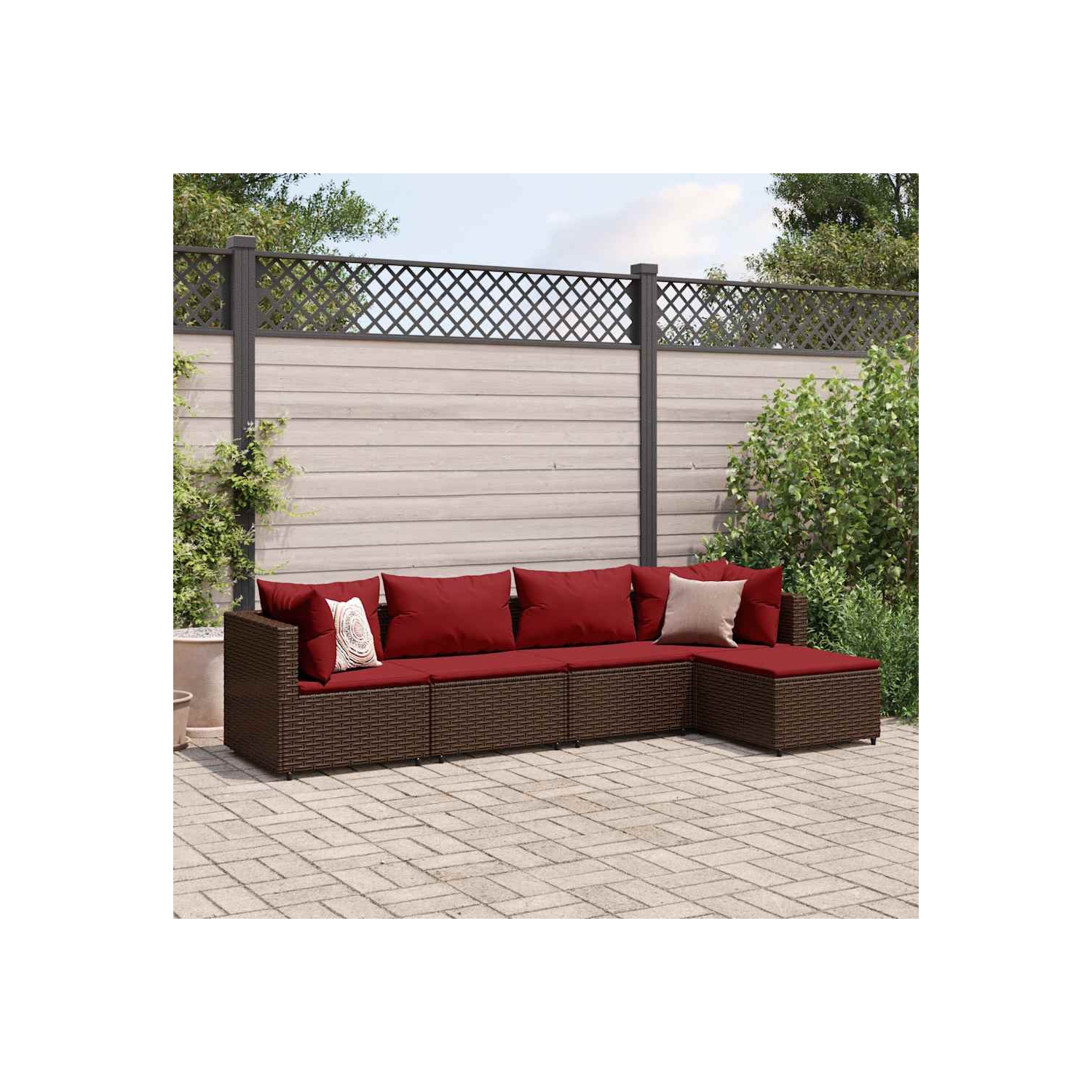 Ensemble de salon de jardin de 5 pièces avec coussins en poly rotin brun vidaXL