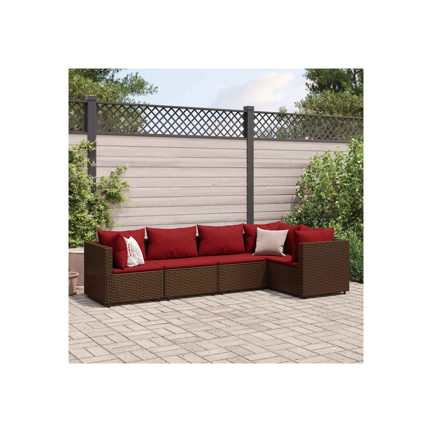 vidaXL 5 Piece Garden Lounge Set with Cushions Brown Poly Rattan